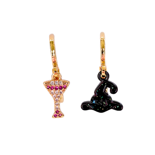 Mismatched Witch Hat & Margarita Glass Earrings