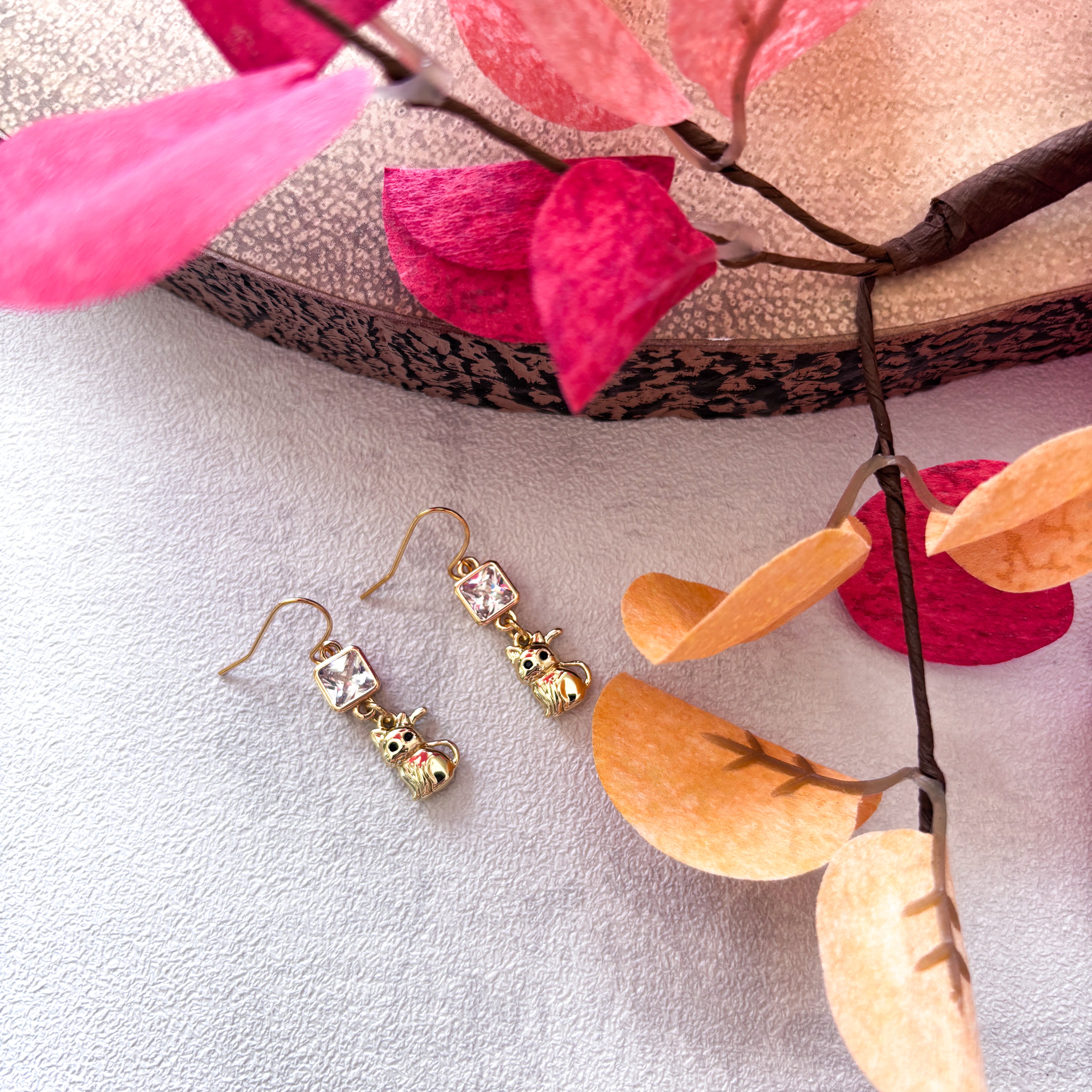 Cat Earrings with Black Enamel Eyes – Personalised Birthstone Jewellery