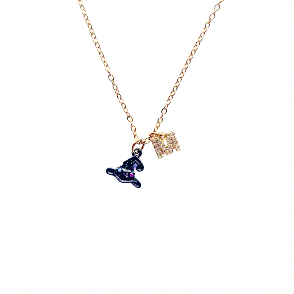 Black Glitter Witch Hat Necklace – Personalised Halloween Jewellery