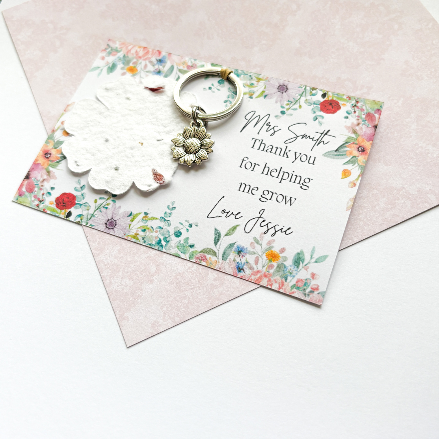 Wildflower Teacher Sunflower Gift Keyring - 2025 Teacher Gift Personalised