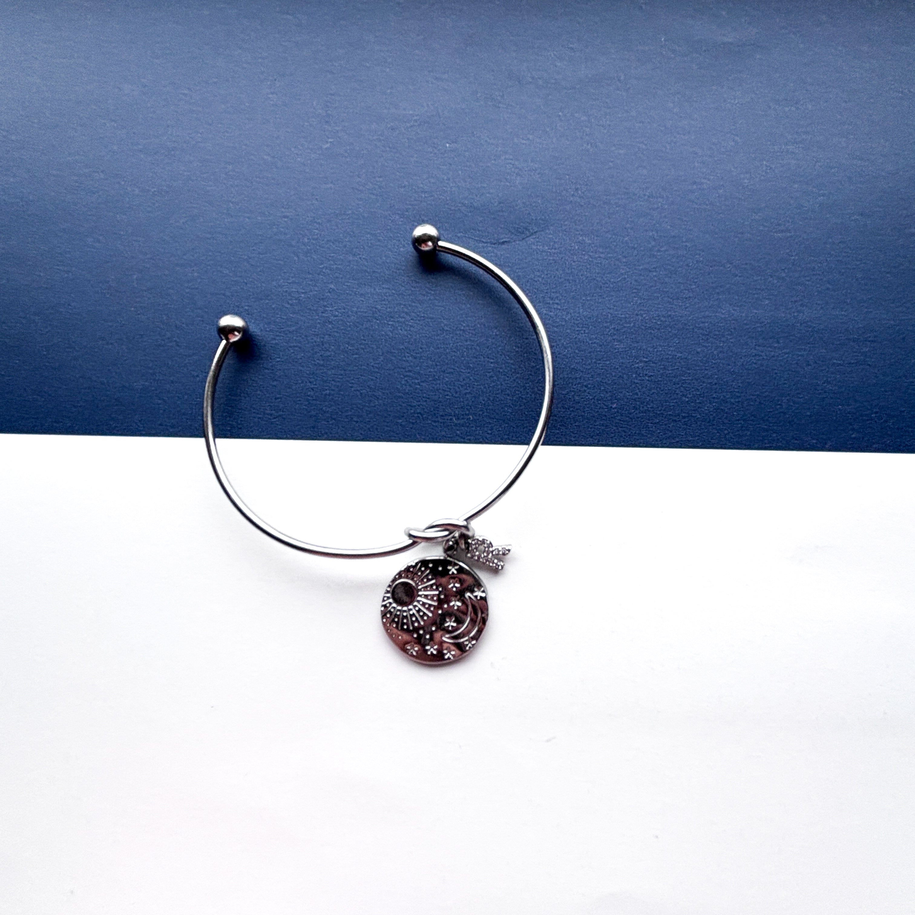 Personalised Moon, Sun & Star Bangle – Initial Charm Celestial Jewellery
