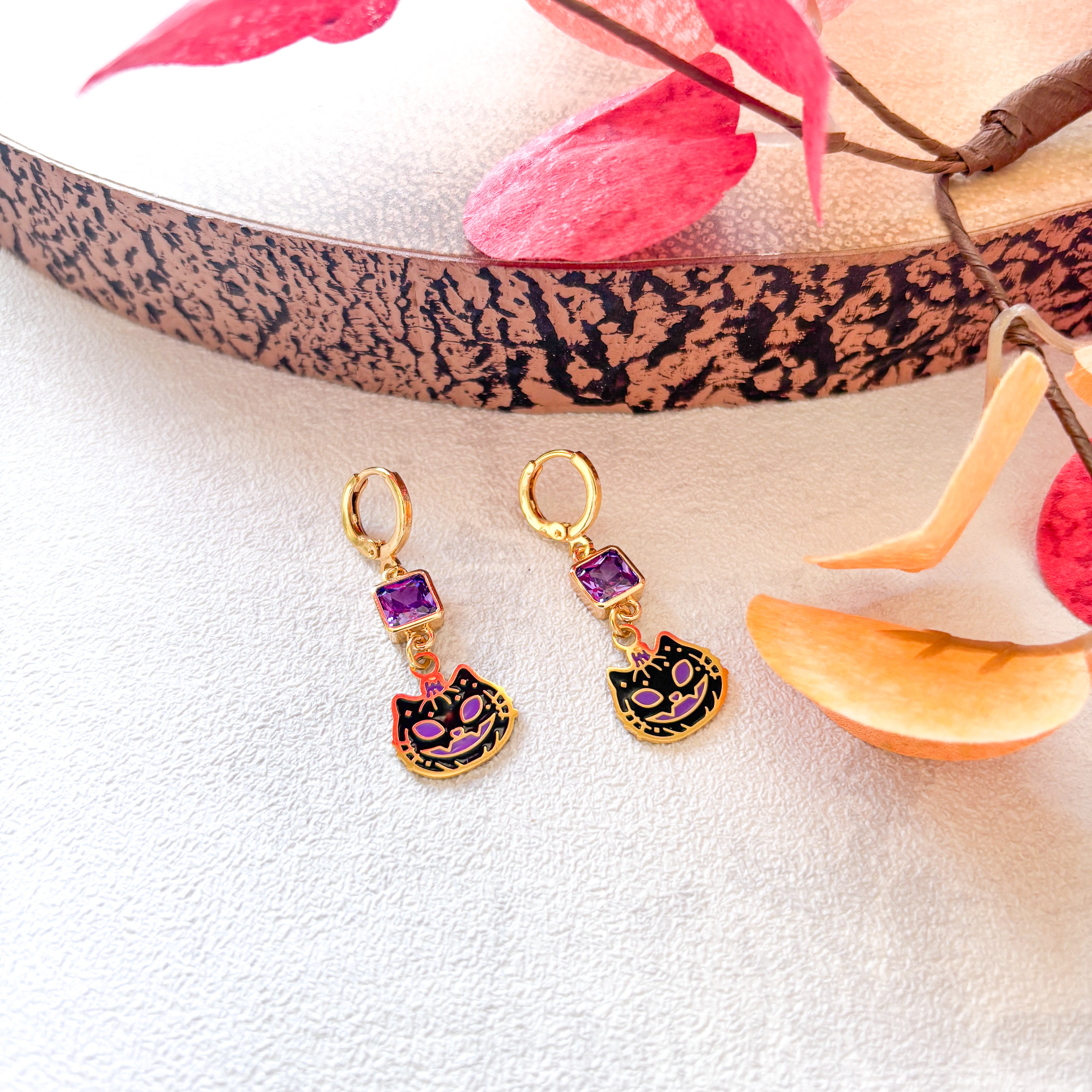 Black Cat Earrings – Personalised Witchy Halloween Birthstone Jewellery