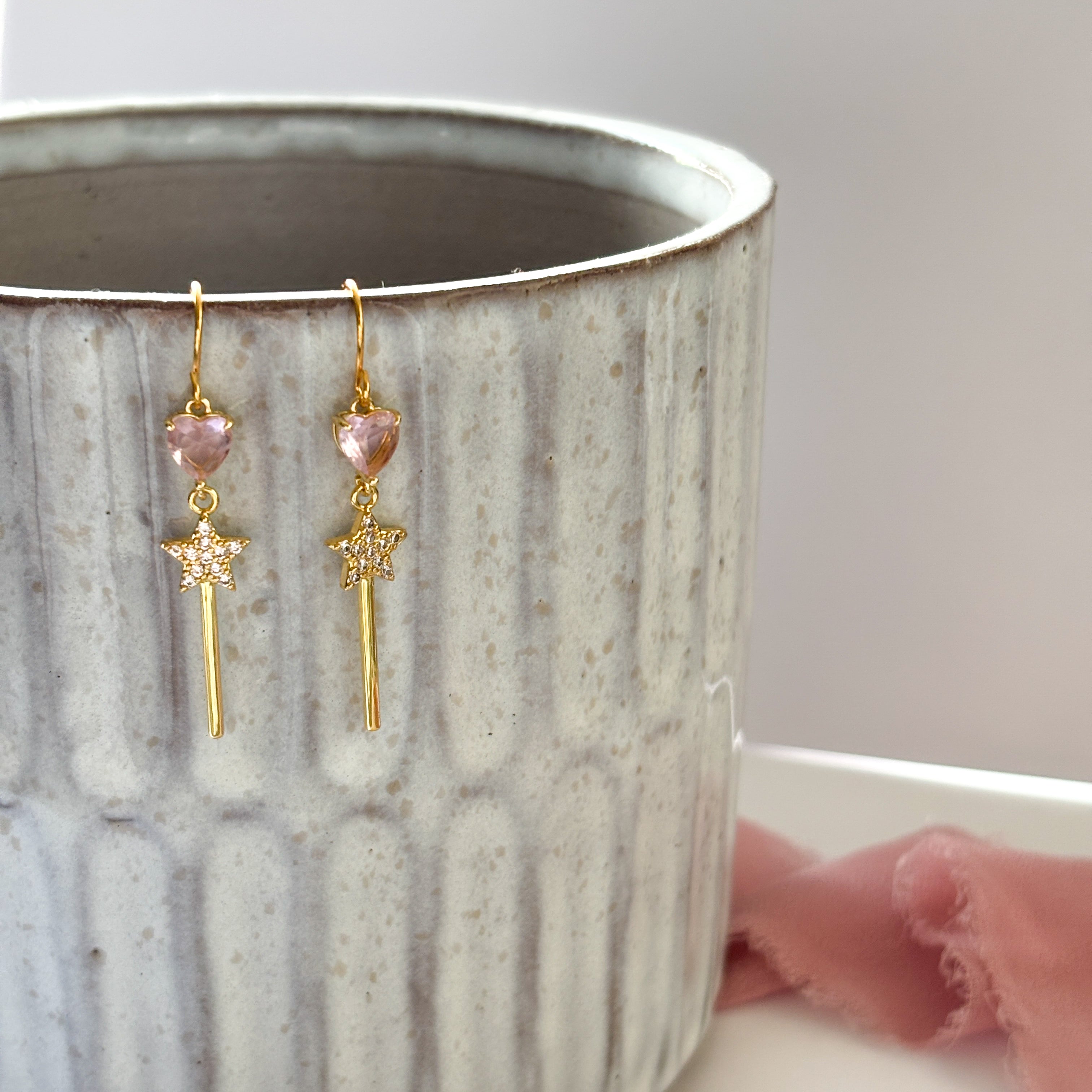 Good Witch Earrings, Pink Heart Jewellery, wicked jewellery