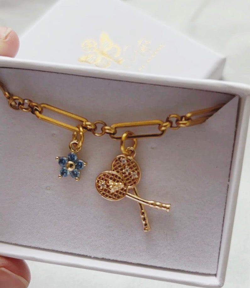 Badminton Racket & Blue Flower Bracelet- Sports Gifts