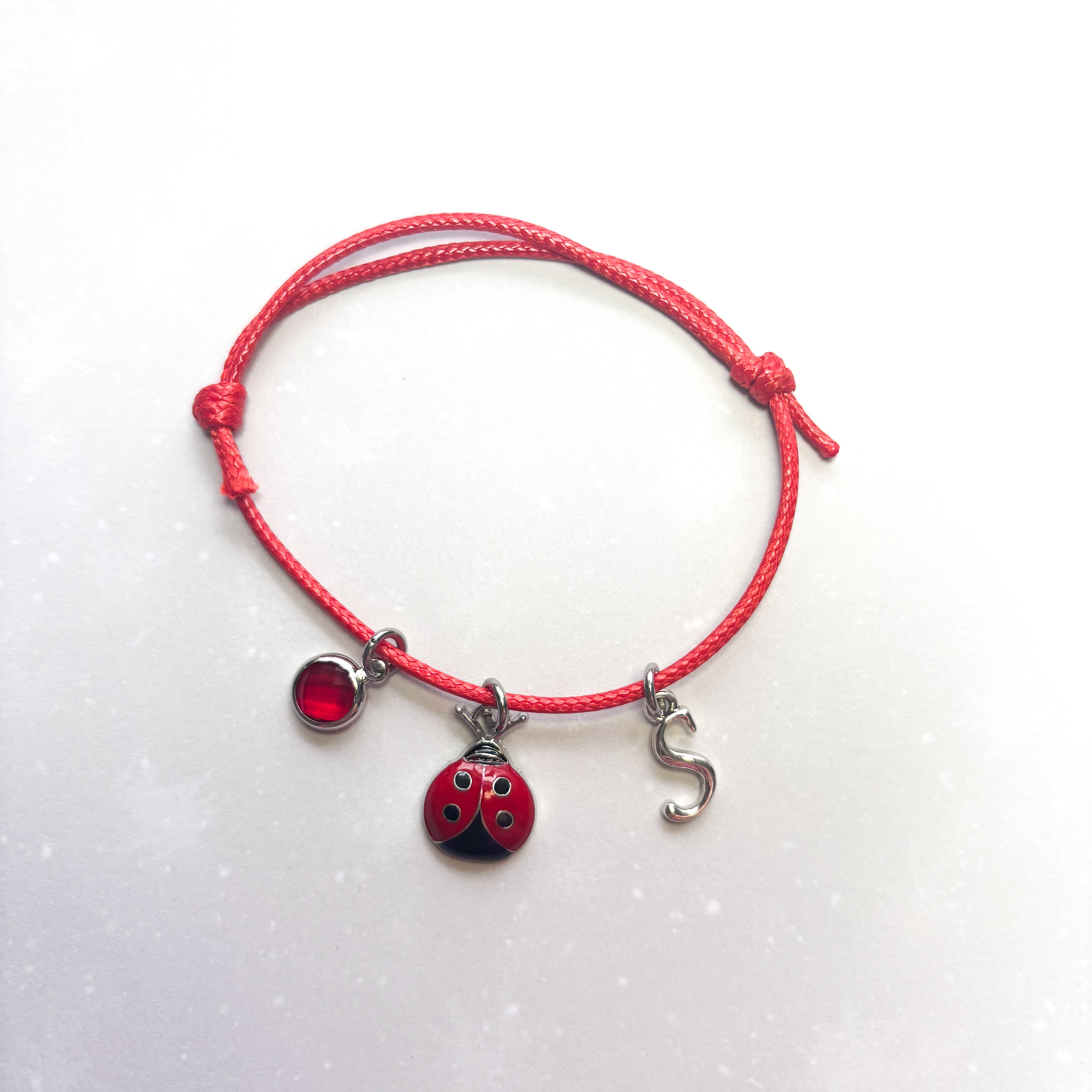 Personalised Red Ladybird Cord Bracelet