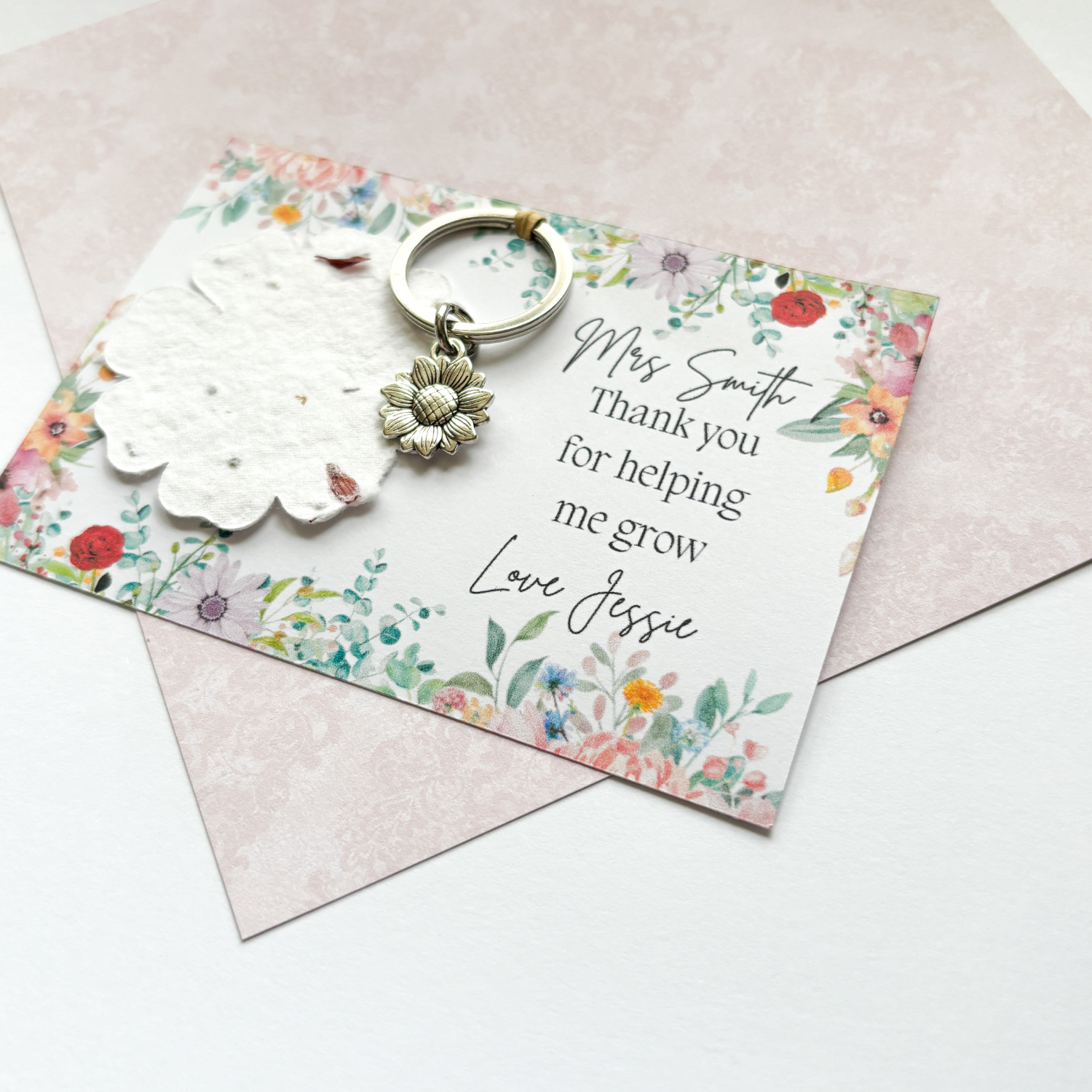 Wildflower Teacher Sunflower Gift Keyring - 2025 Teacher Gift Personalised