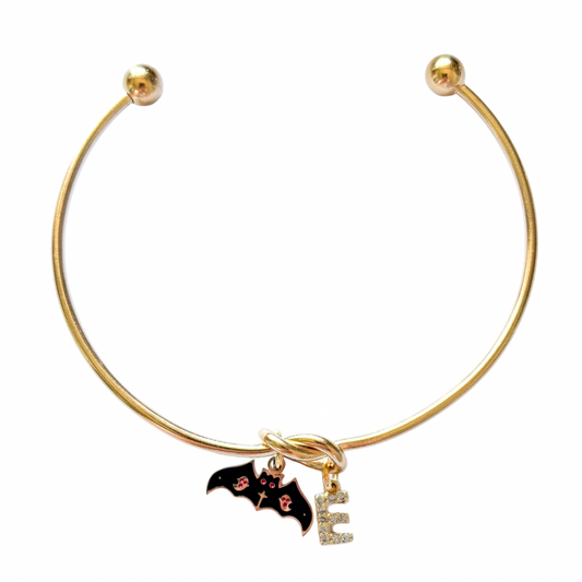 Black Enamel Bat Bangle – Personalised Halloween Bracelet