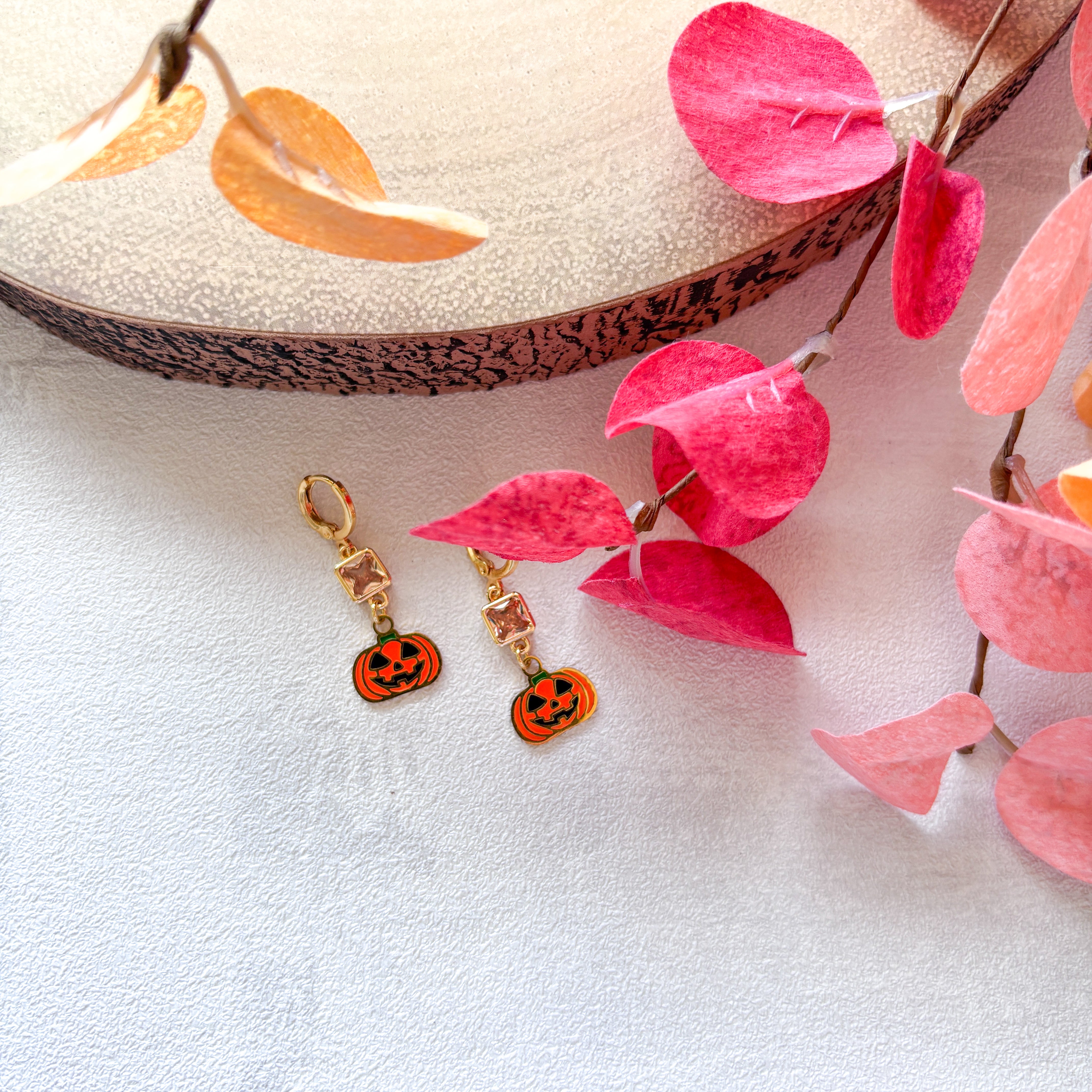 Pumpkin Birthstone Earrings – Enamel Halloween Jewellery