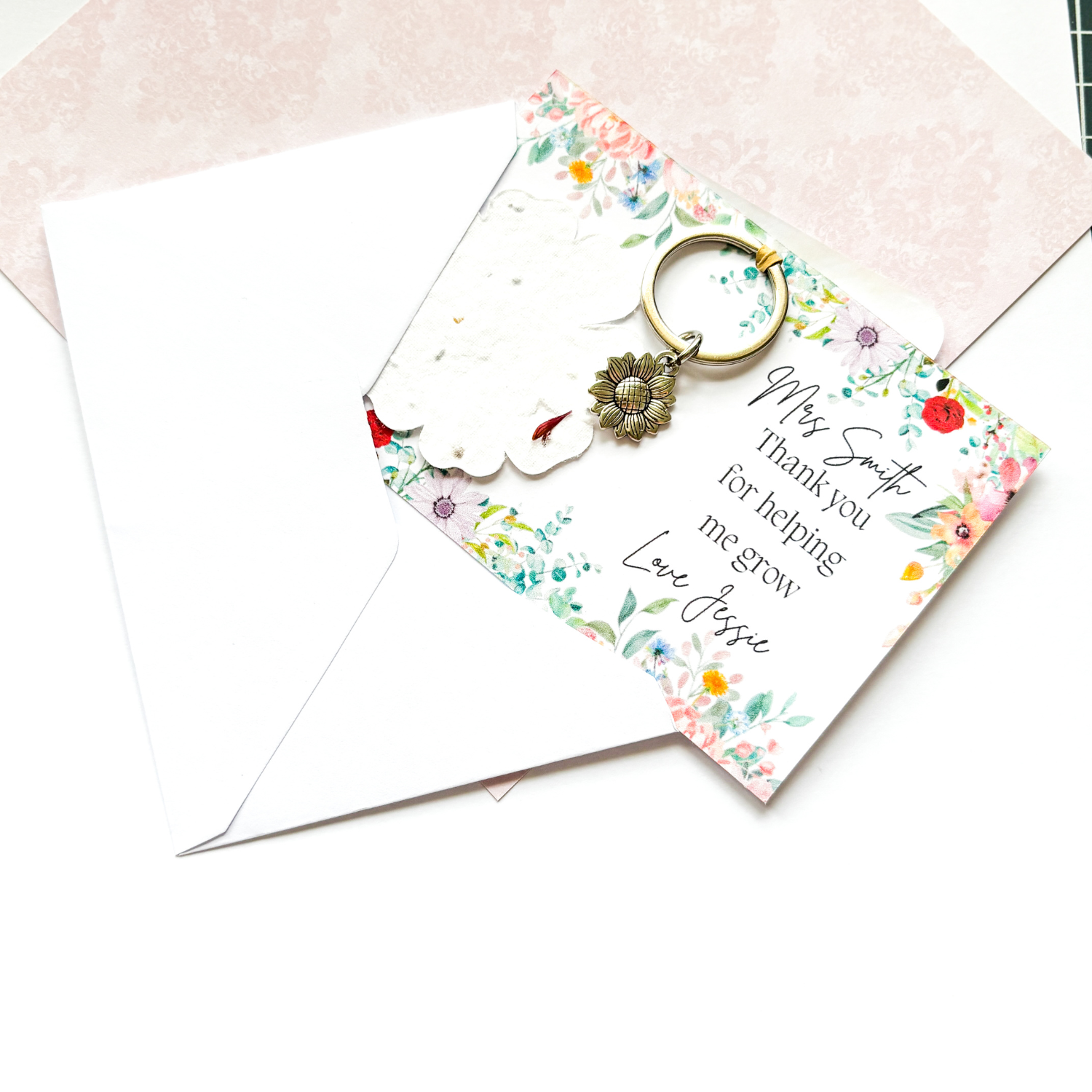 Wildflower Teacher Sunflower Gift Keyring - 2025 Teacher Gift Personalised