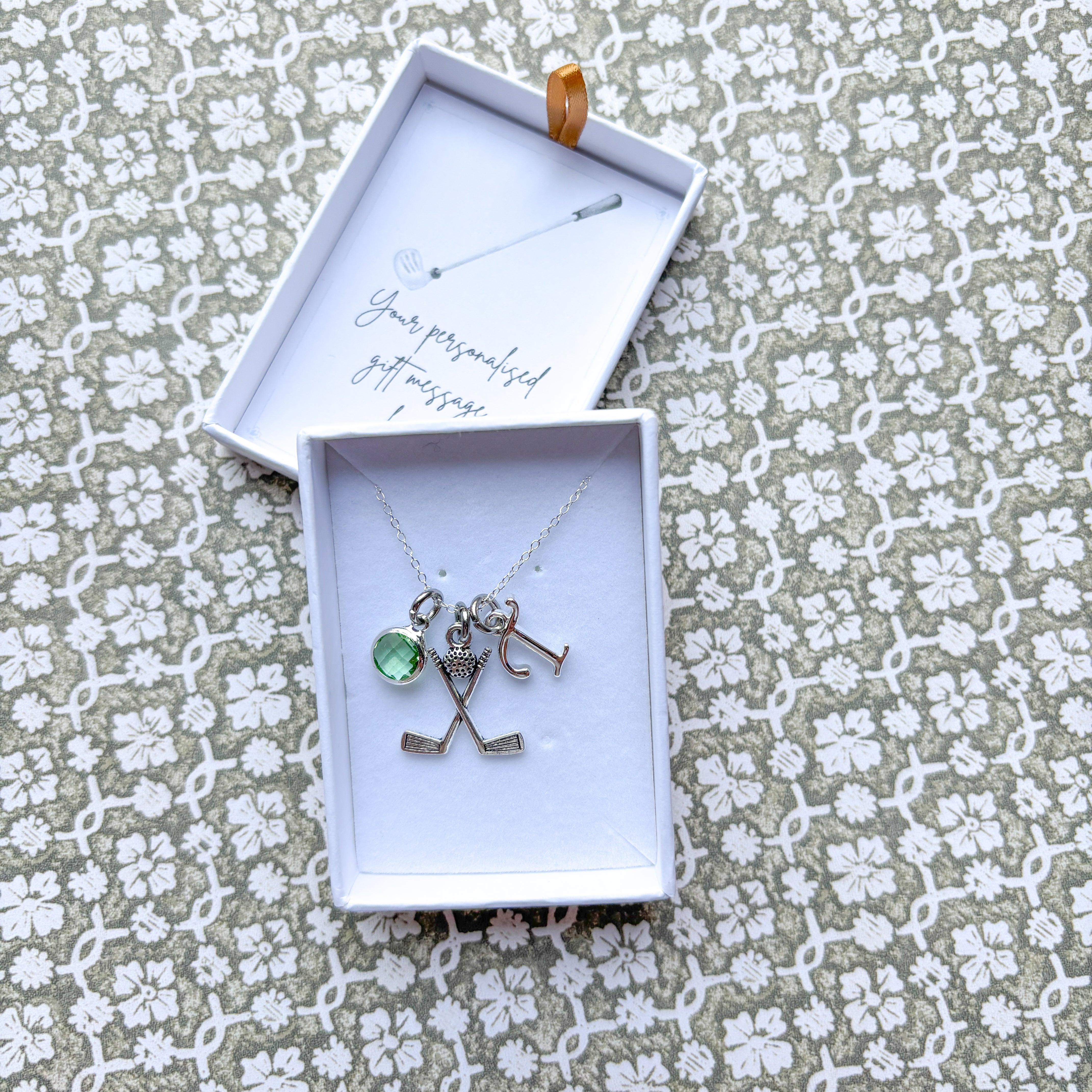 Personalised Golf Club Necklace Birthstone and Initial