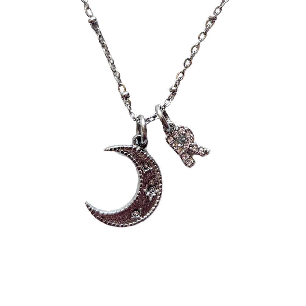 Personalised Half Moon Necklace – Initial Charm Celestial Jewellery