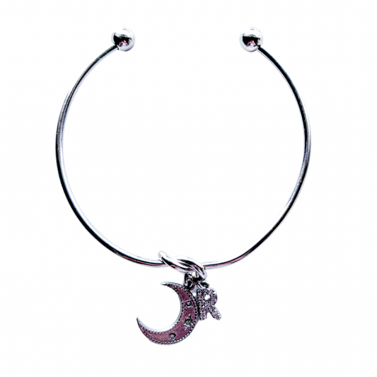 Personalised Half Moon Bangle – Initial Charm Celestial Bracelet