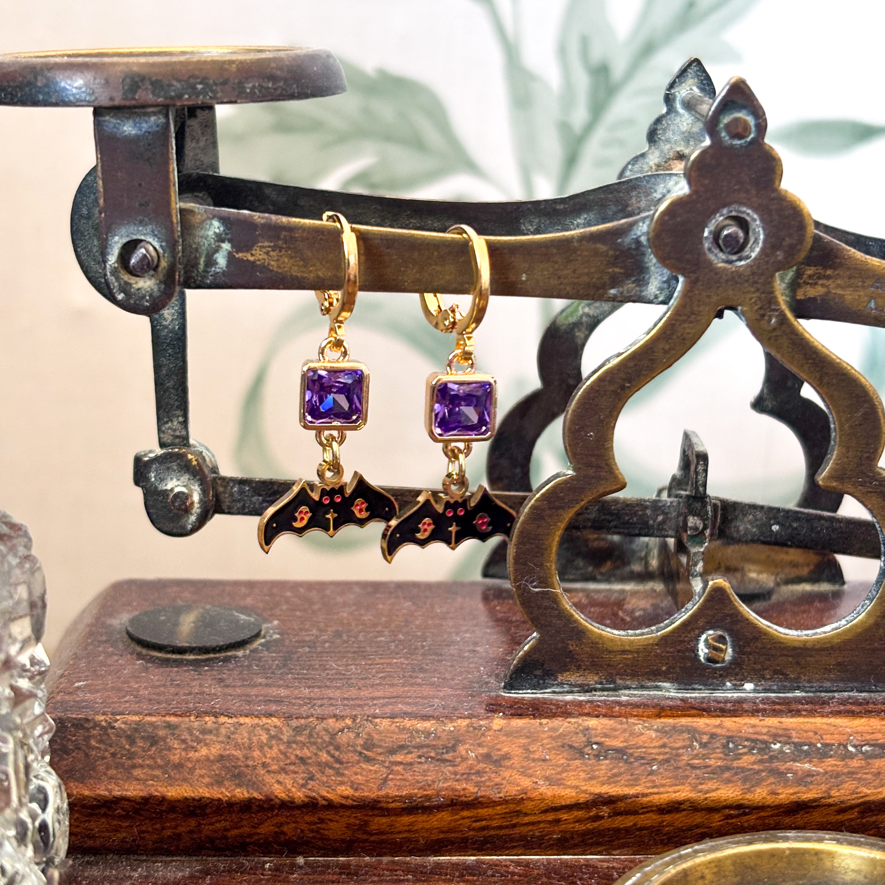 Black Enamel Bat Earrings – Personalised Birthstone Halloween Jewellery