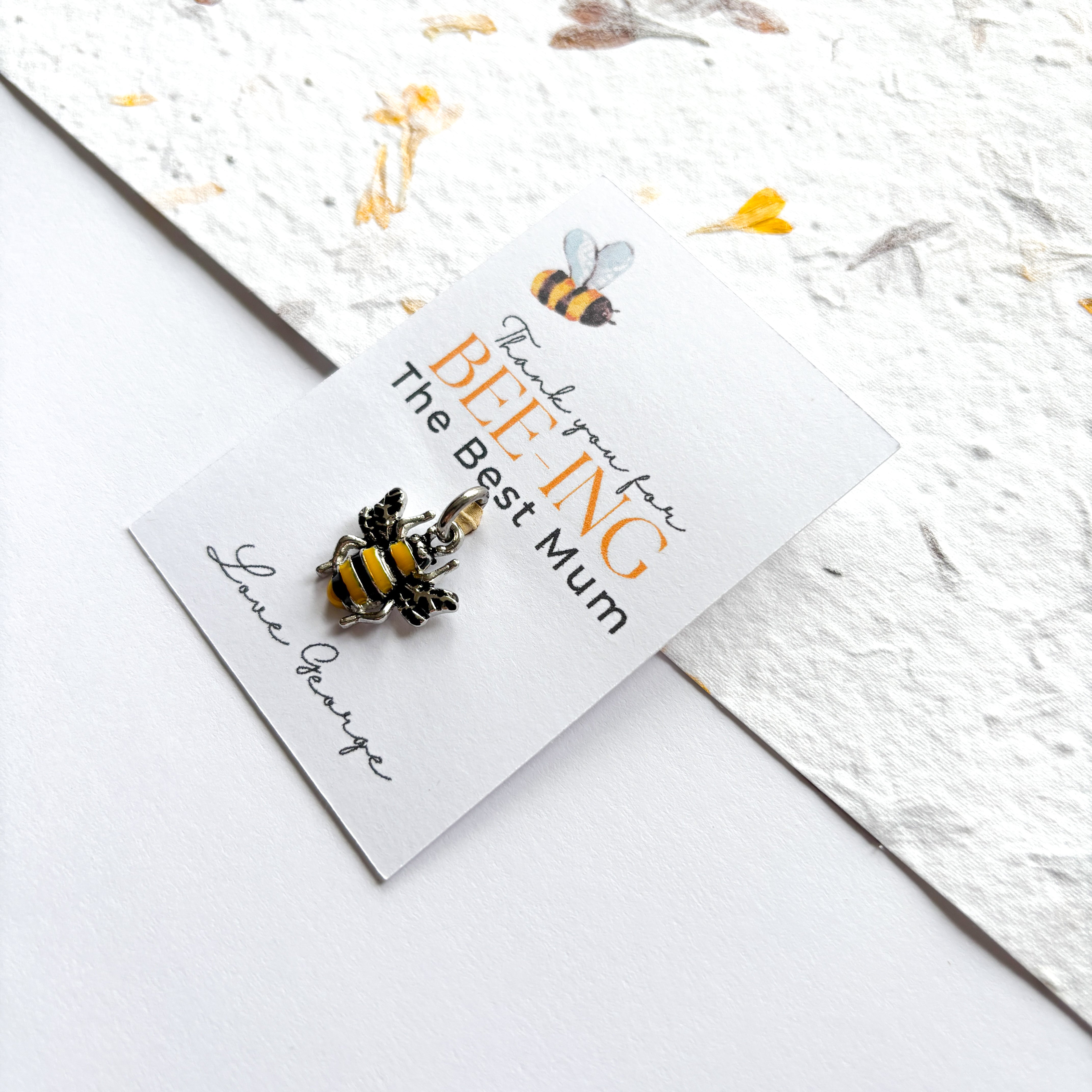 Bee Charm & Personalised Card