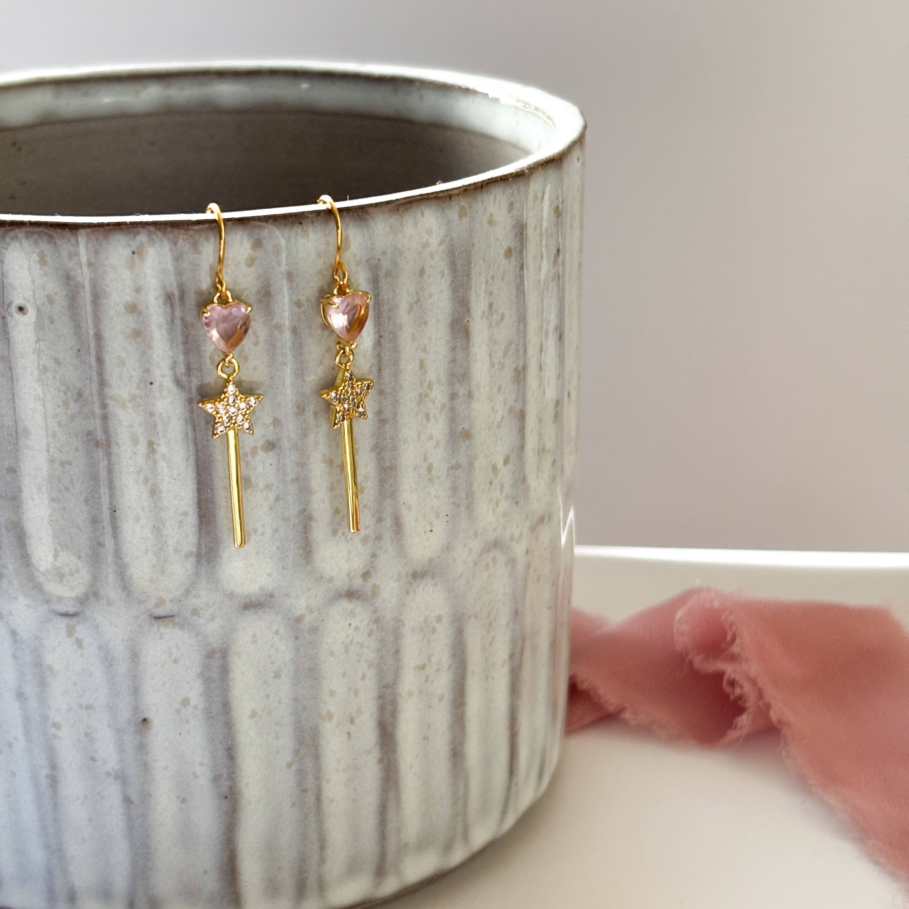 Good Witch Earrings, Pink Heart Jewellery, wicked jewellery