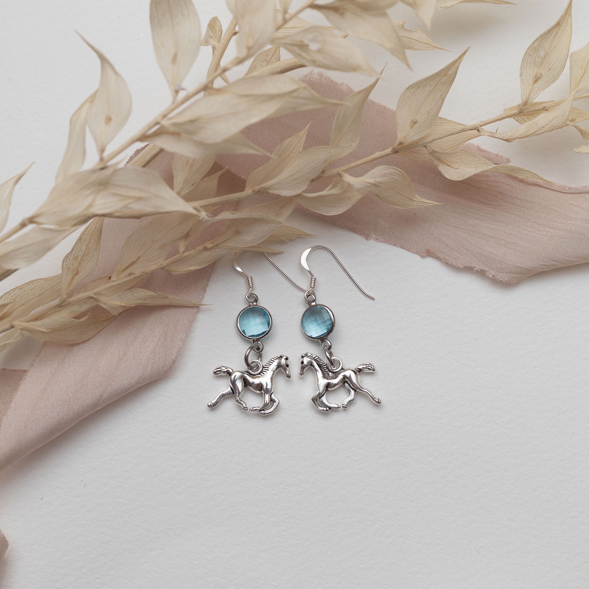 Personalised Horse Birthstone Charm Earrings