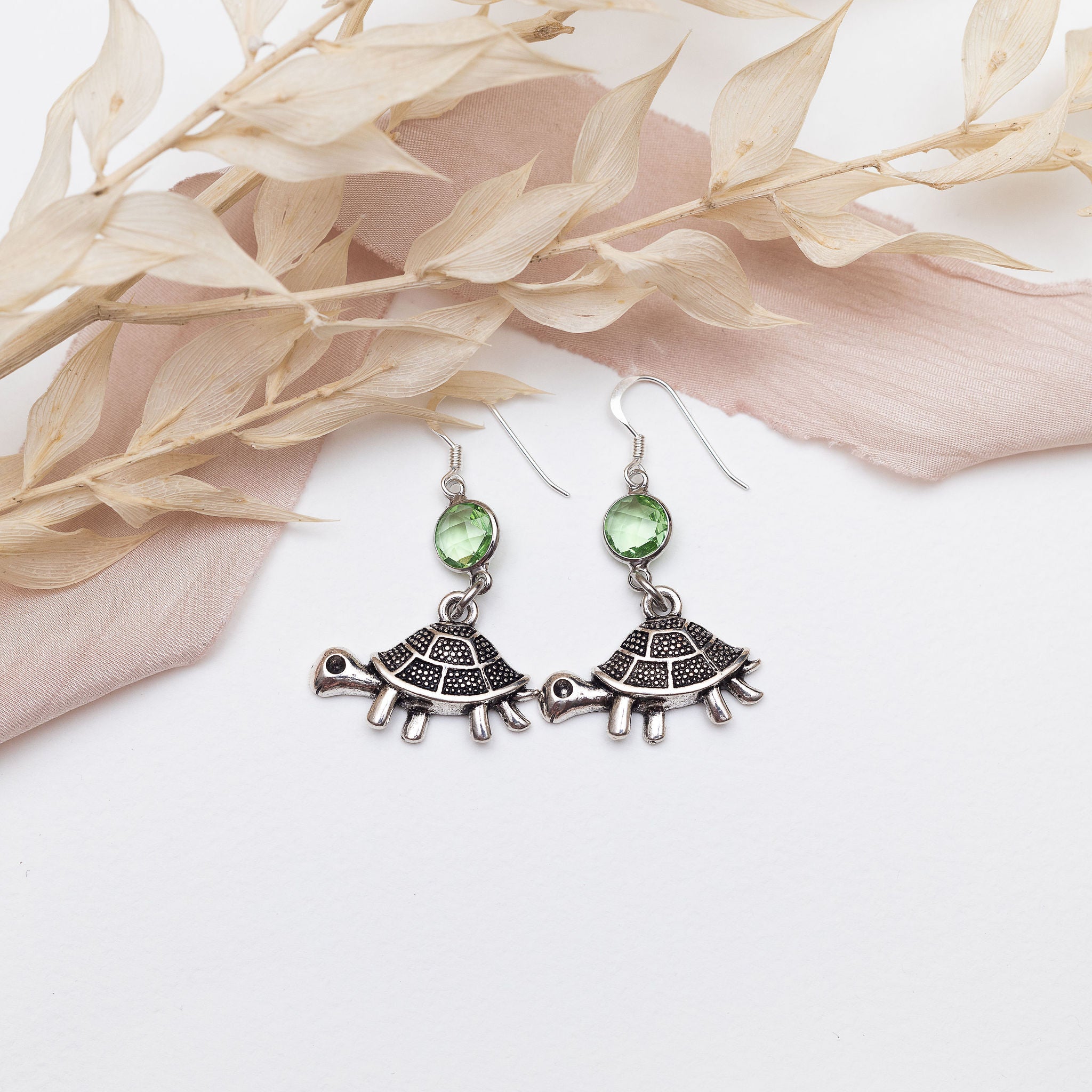 Personalised Tortoise Birthstone Charm Earrings