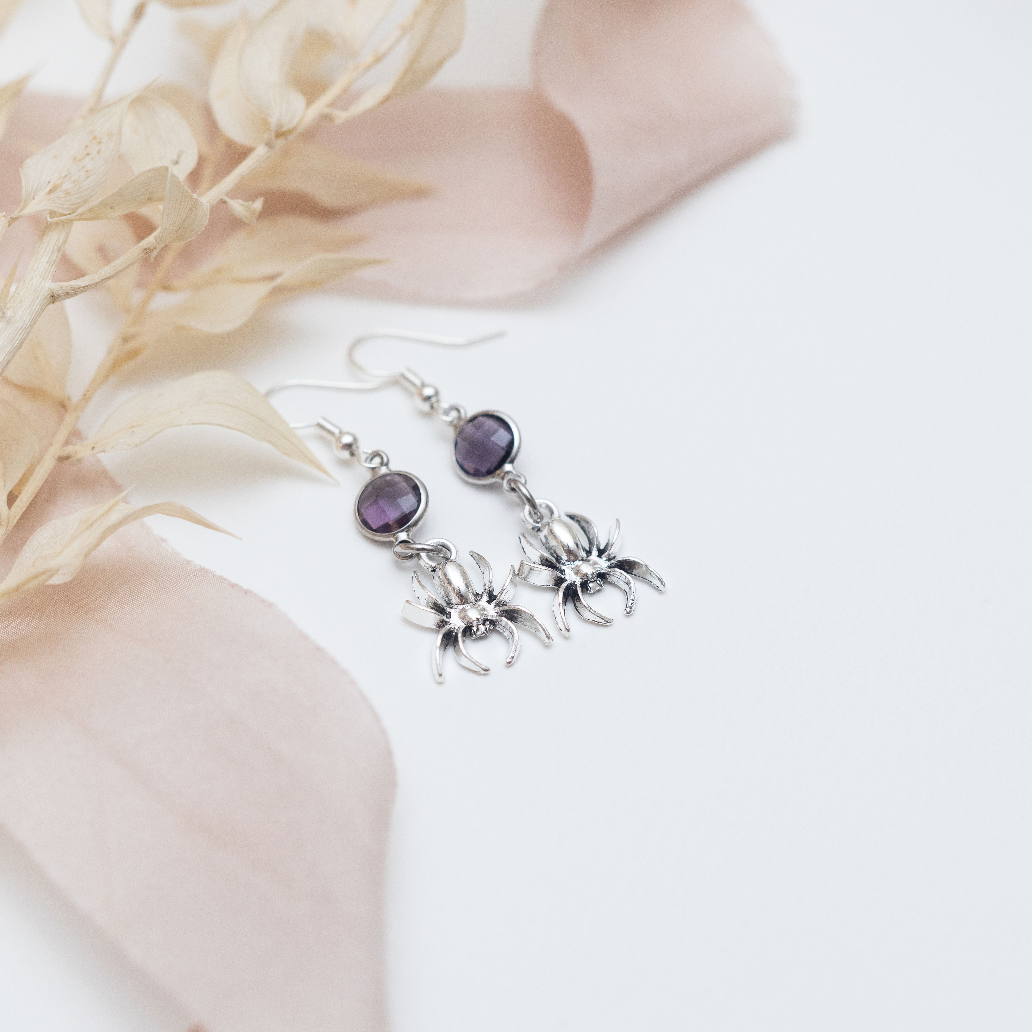 Personalised Spider Birthstone Charm Earrings