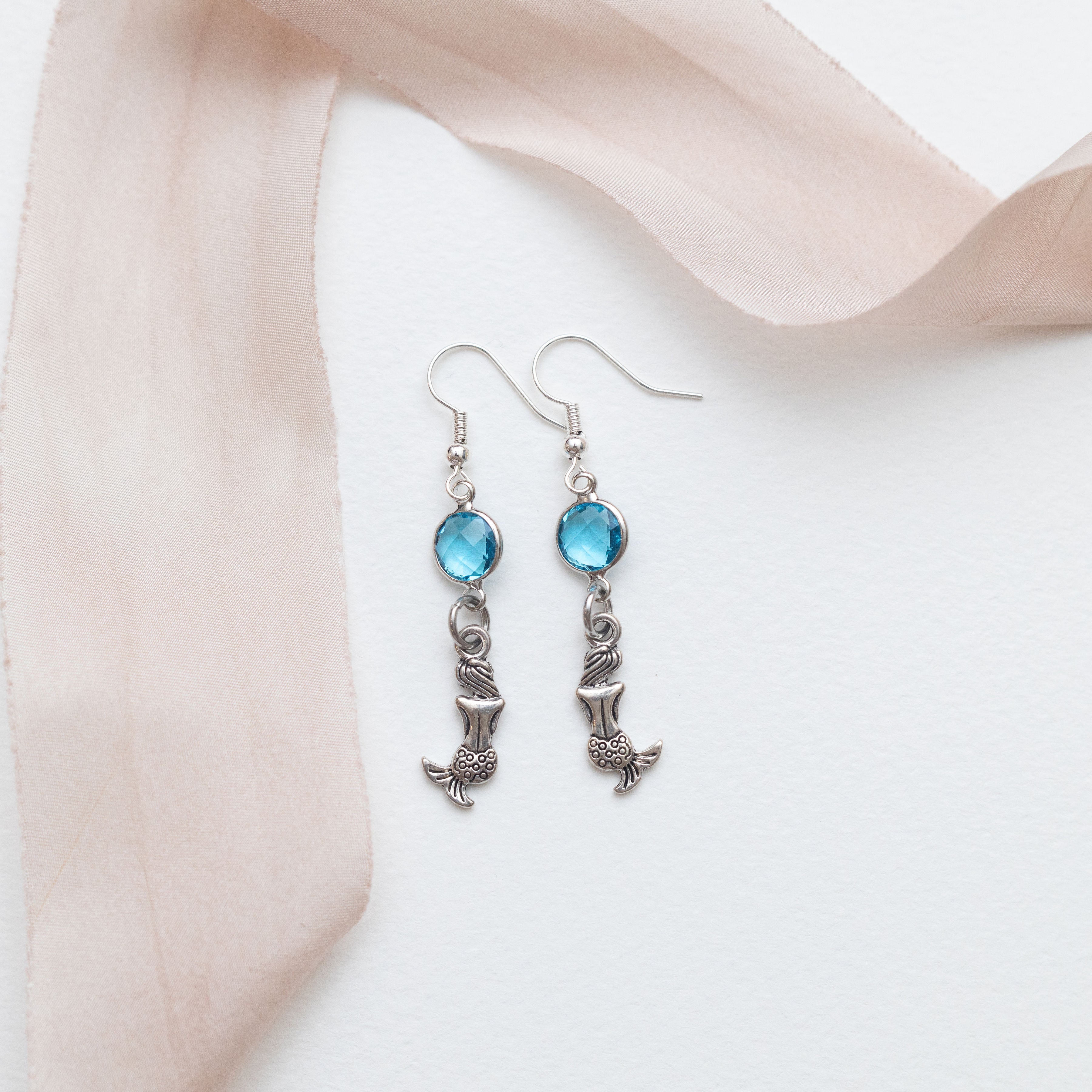 Personalised Mermaid Birthstone Charm Earrings