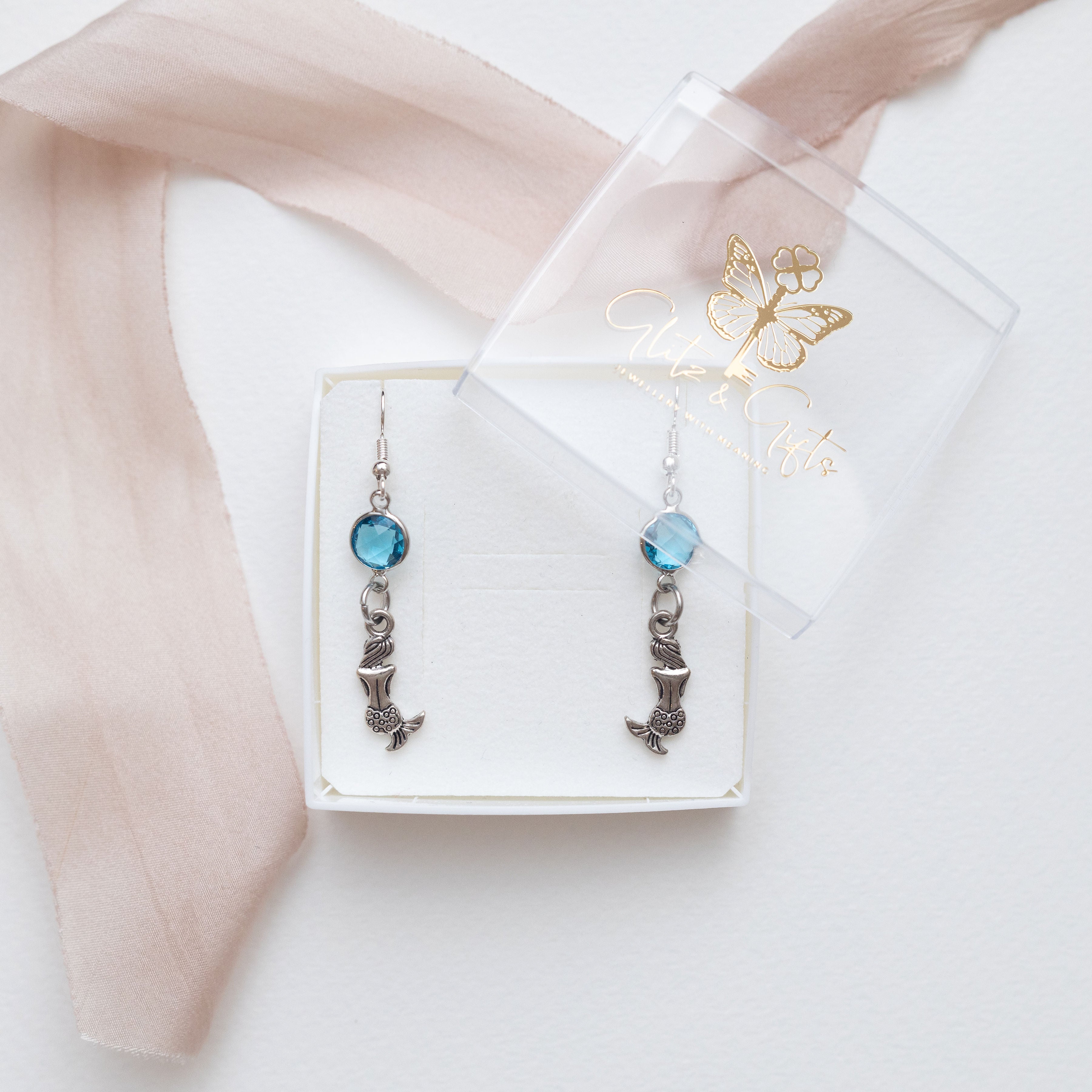 Personalised Mermaid Birthstone Charm Earrings