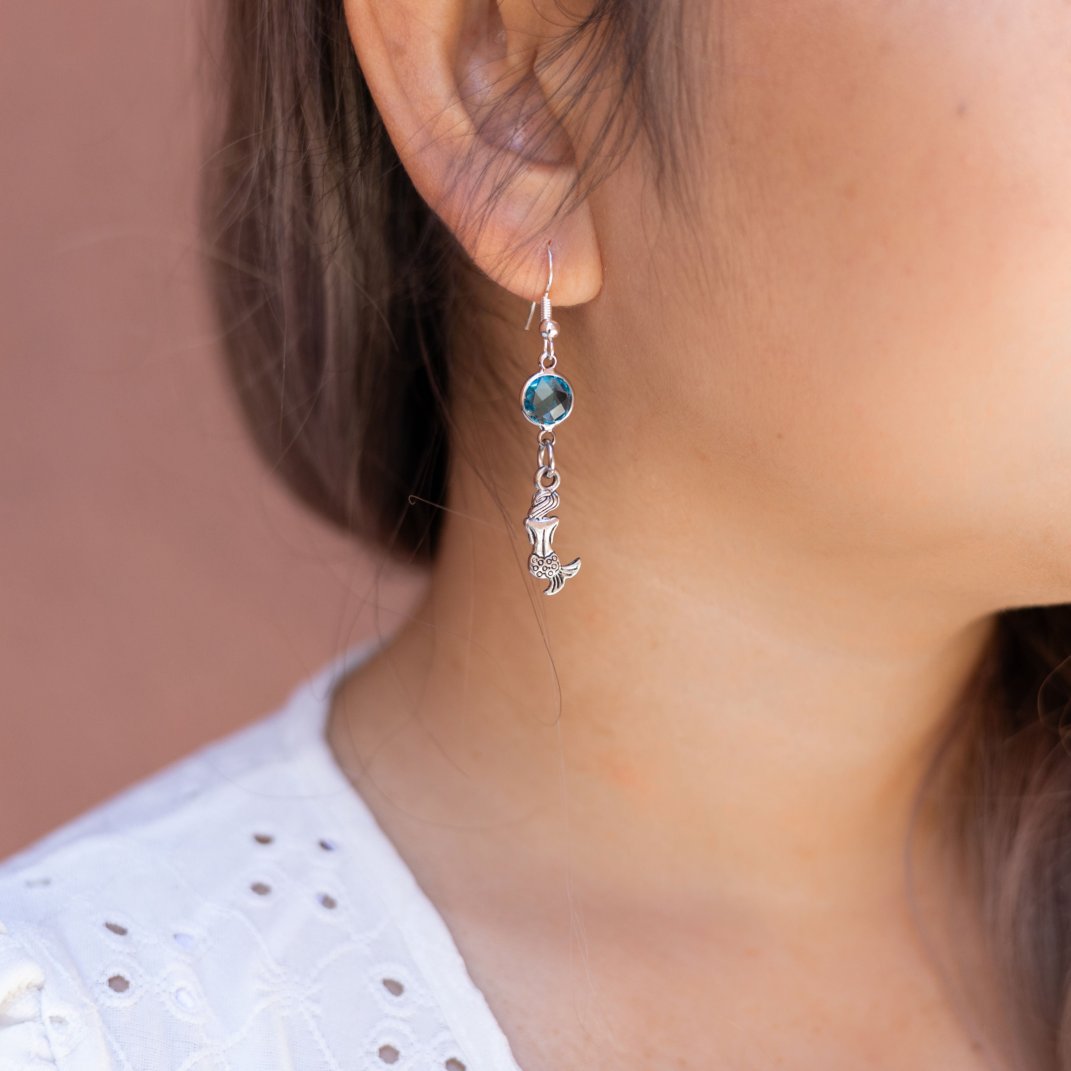 Personalised Mermaid Birthstone Charm Earrings