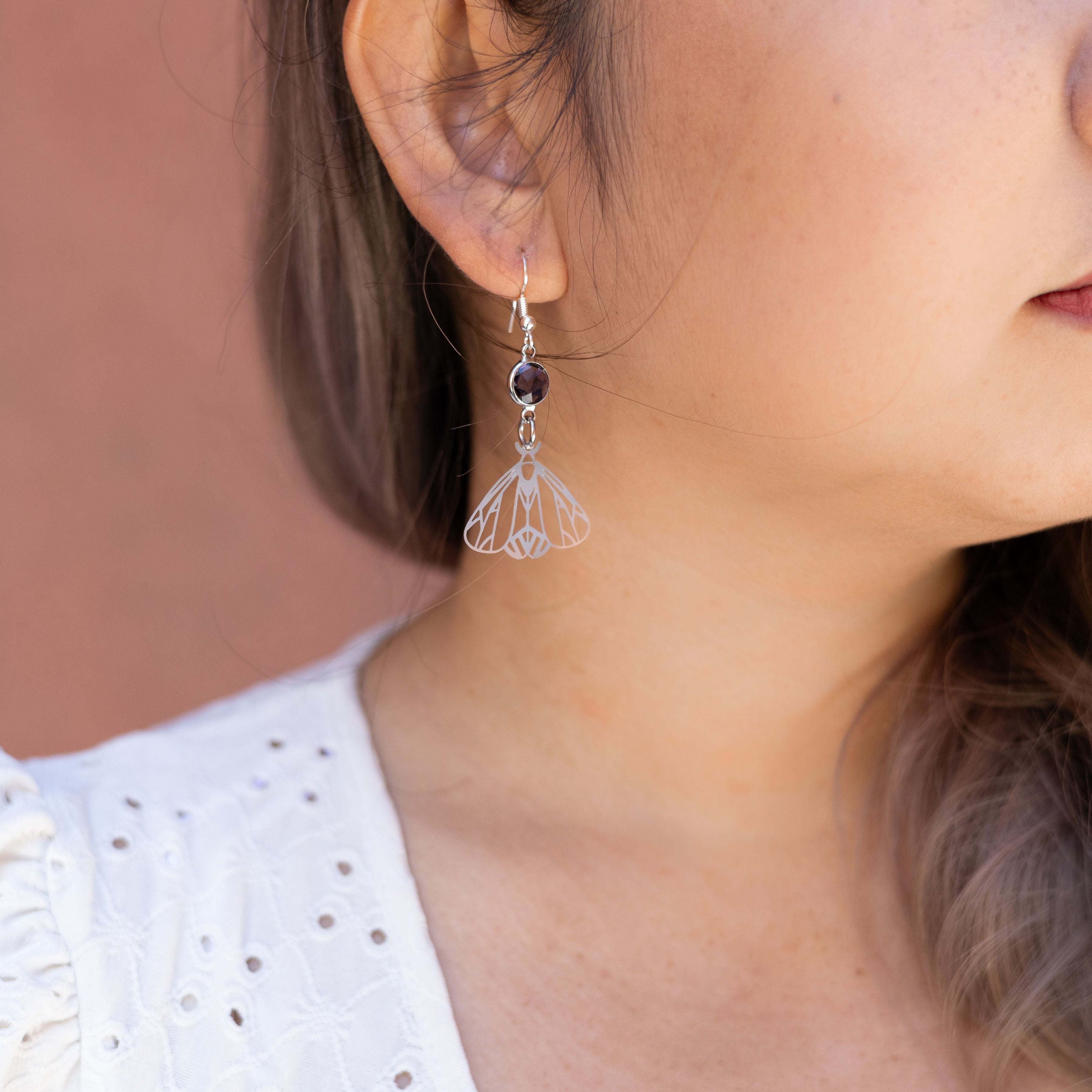 Personalised Moth Birthstone Charm Earrings