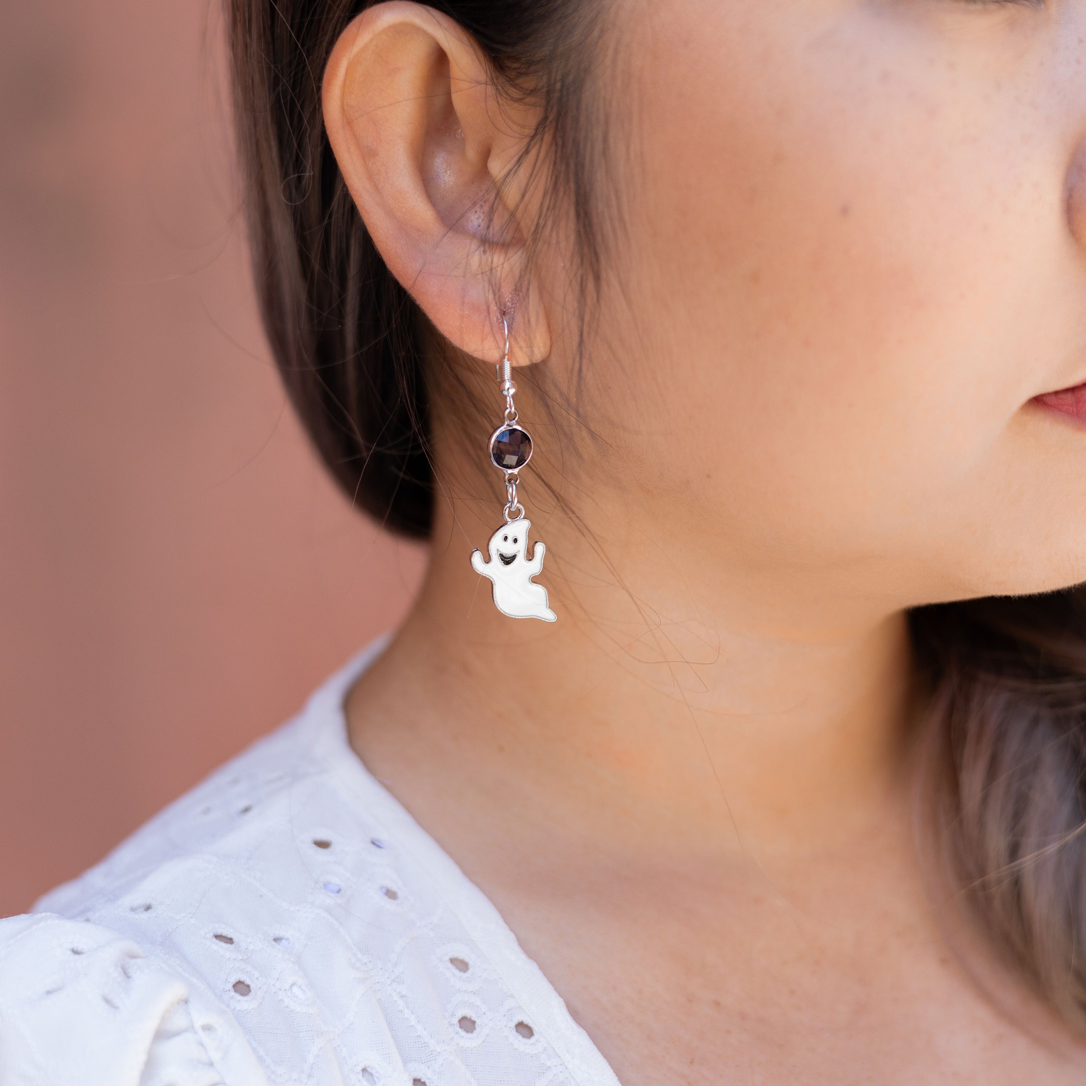 Personalised Ghost Birthstone Charm Earrings