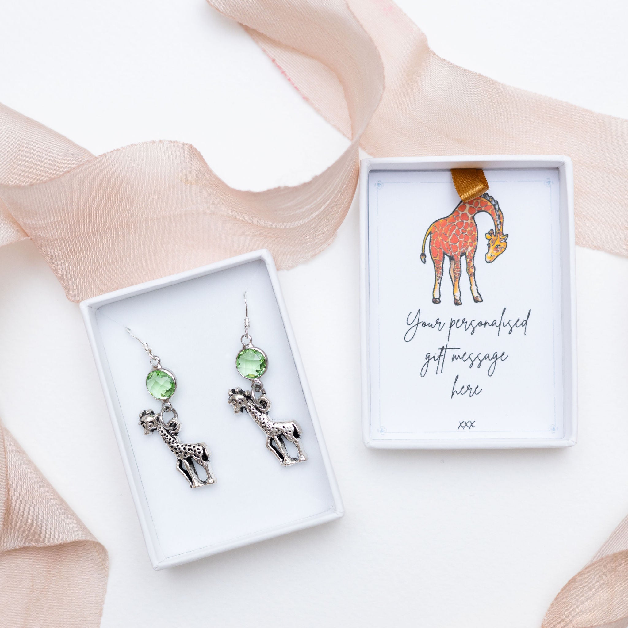 Personalised Giraffe Birthstone Charm Earrings
