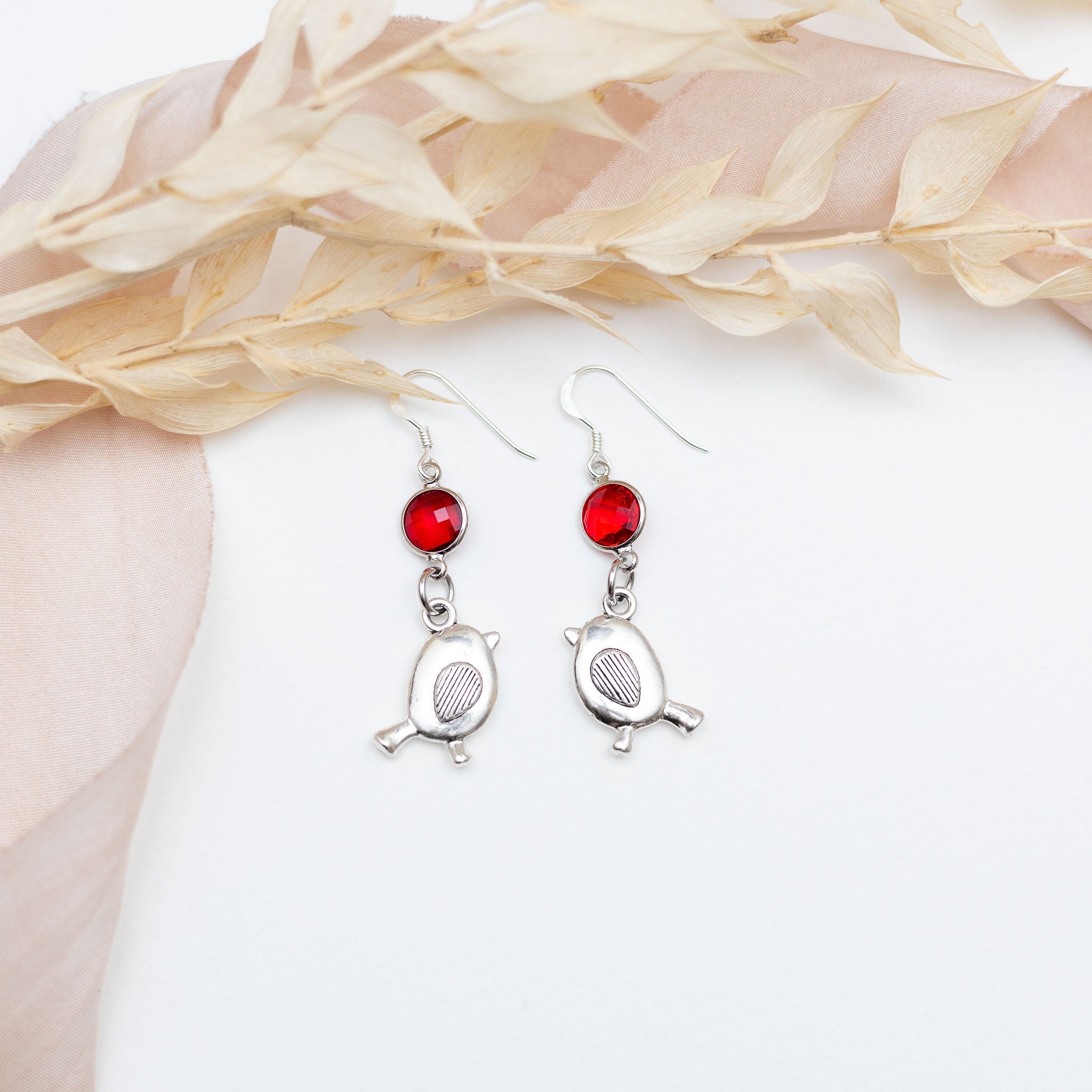 Personalised Robin Birthstone Charm Earrings