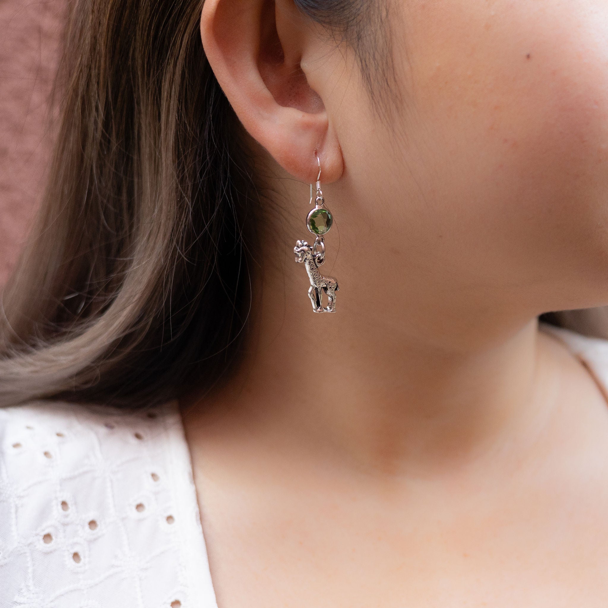 Personalised Giraffe Birthstone Charm Earrings