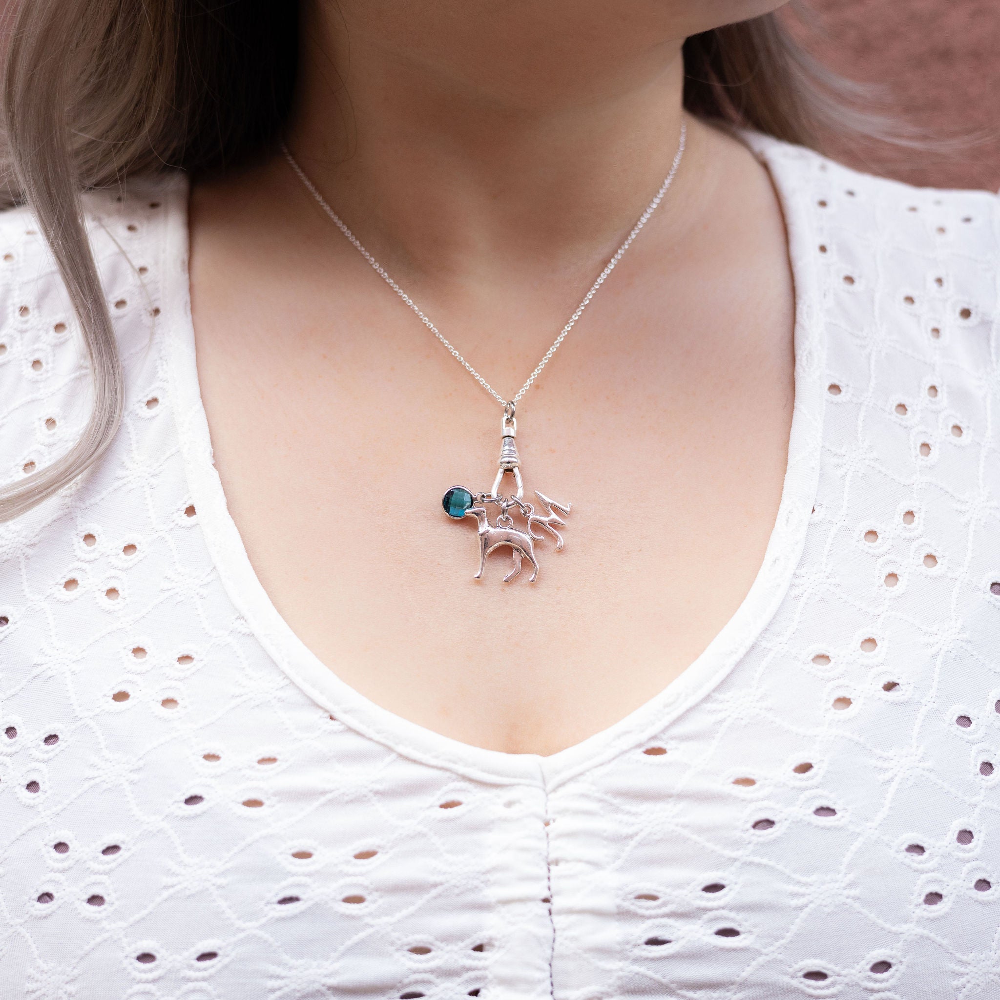 Personalised Greyhound Dog Charm Catcher Necklace