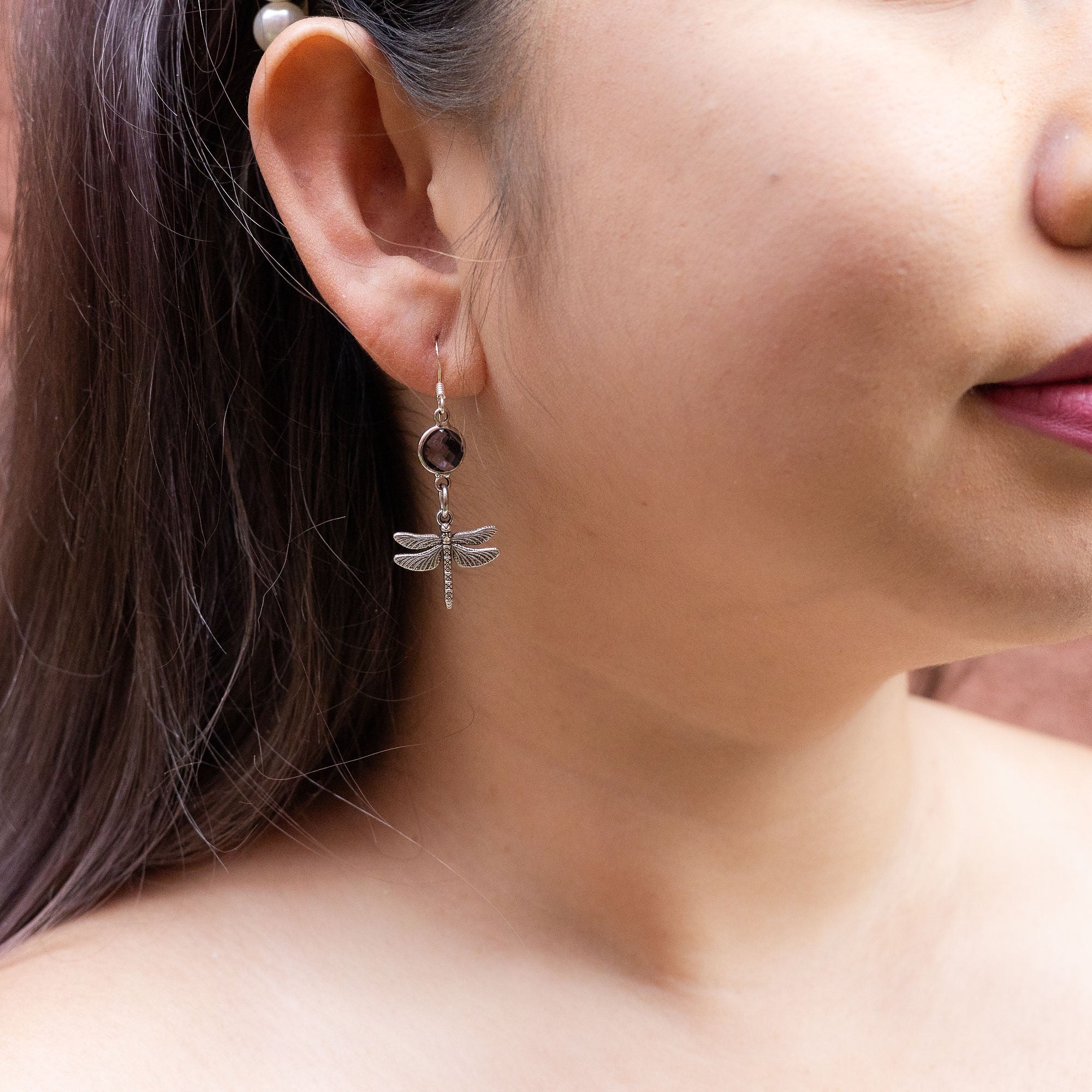 Personalised Dragonfly Birthstone Charm Earrings