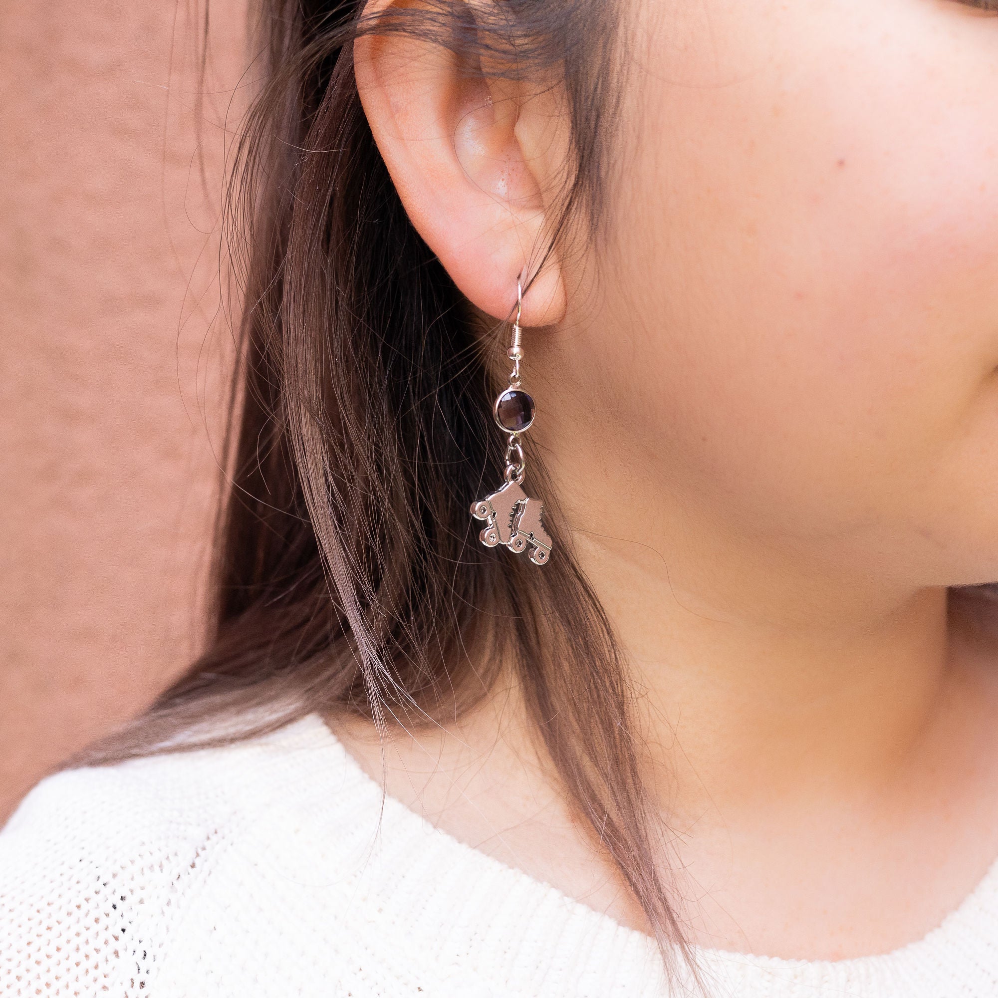 Personalised Roller Skate Birthstone Charm Earrings