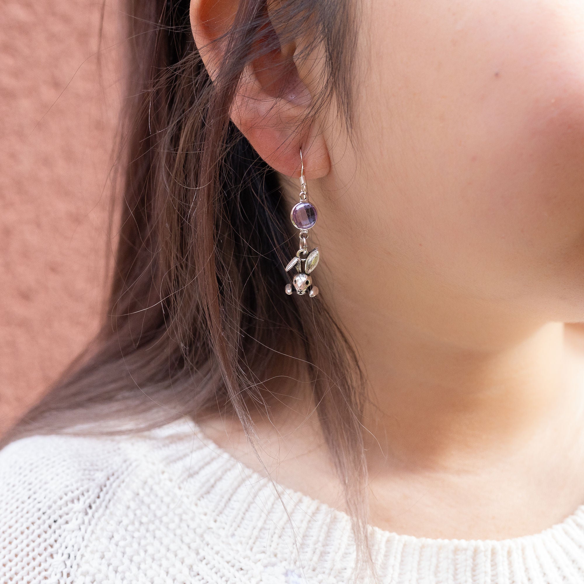 Personalised Bunny Rabbit Birthstone Charm Earrings