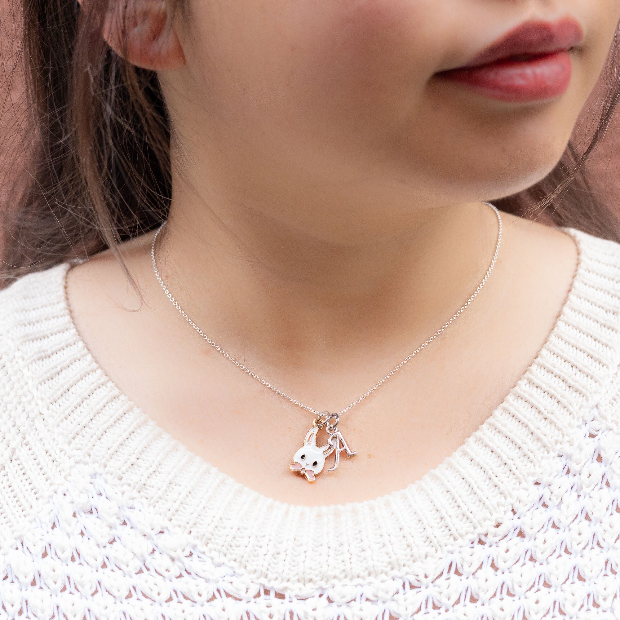 Personalised Easter Bunny Rabbit Pink Bow Necklace