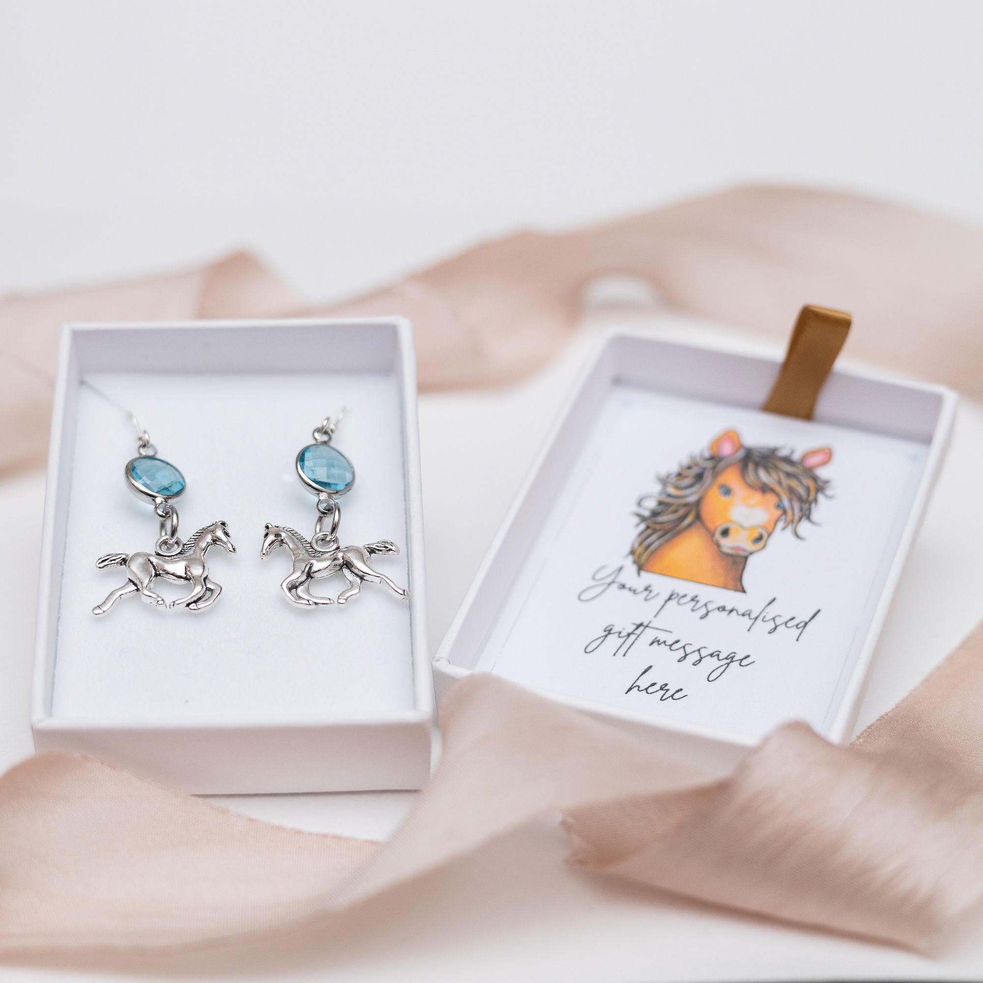 Personalised Horse Birthstone Charm Earrings