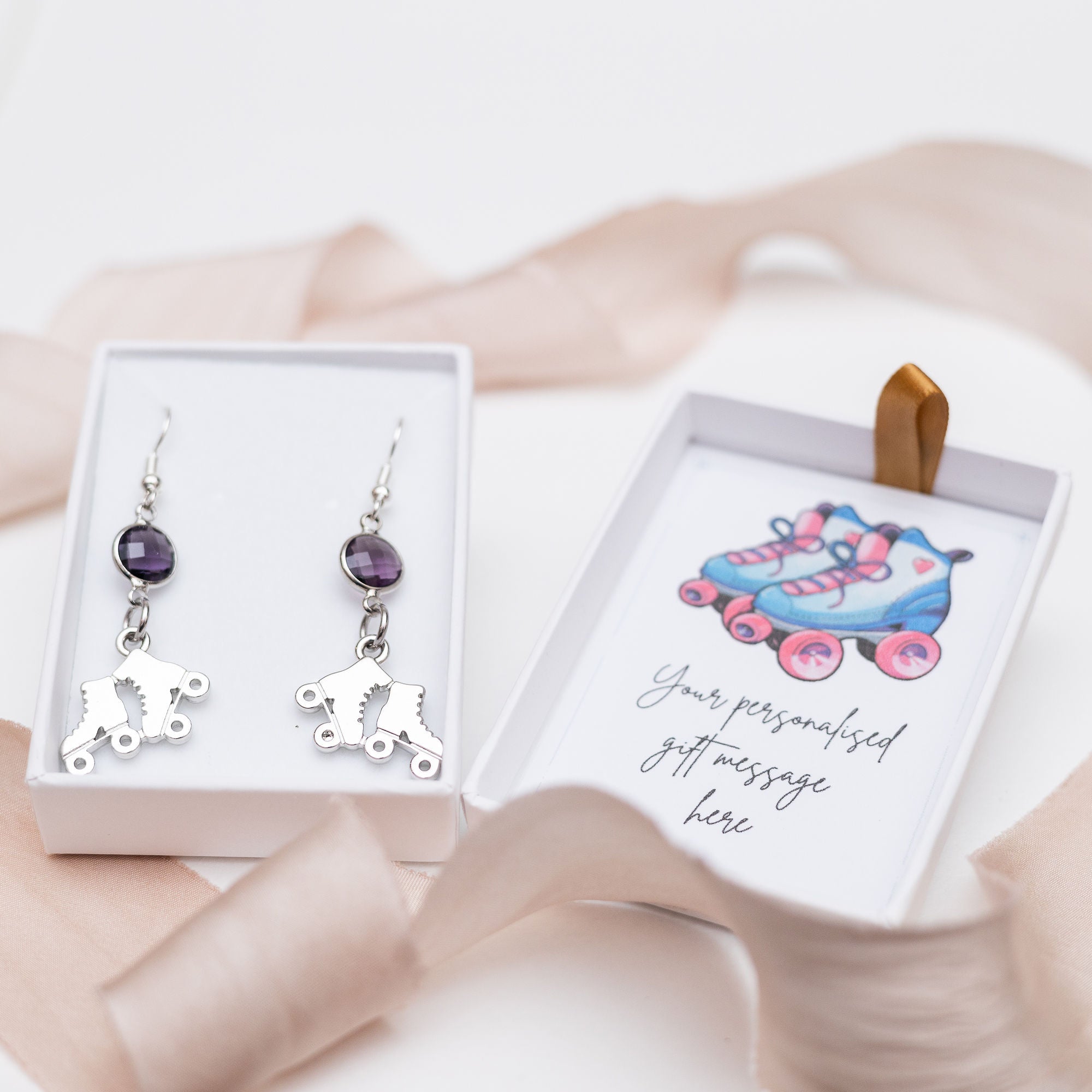 Personalised Roller Skate Birthstone Charm Earrings