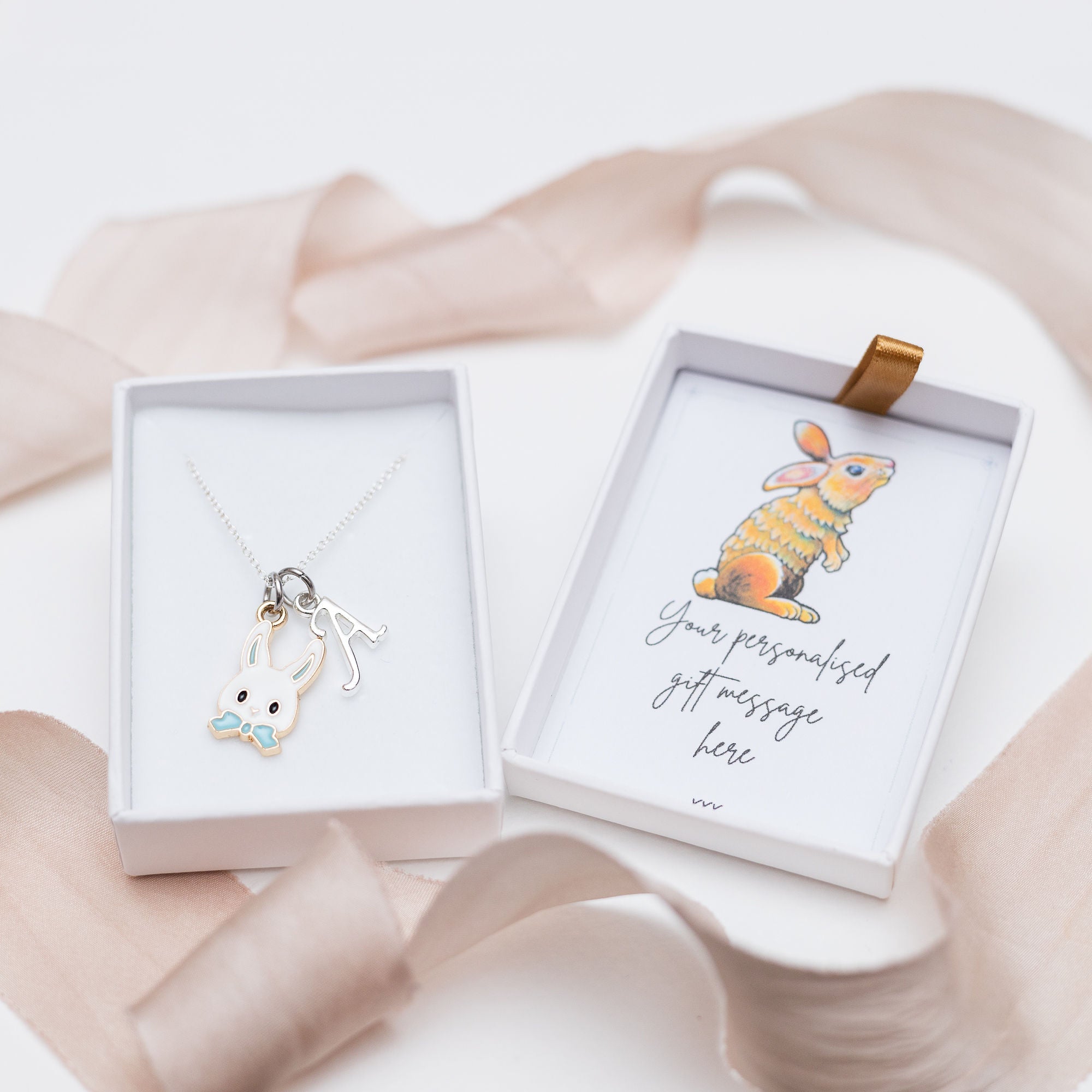 Personalised Easter Bunny Rabbit Blue Bow Necklace