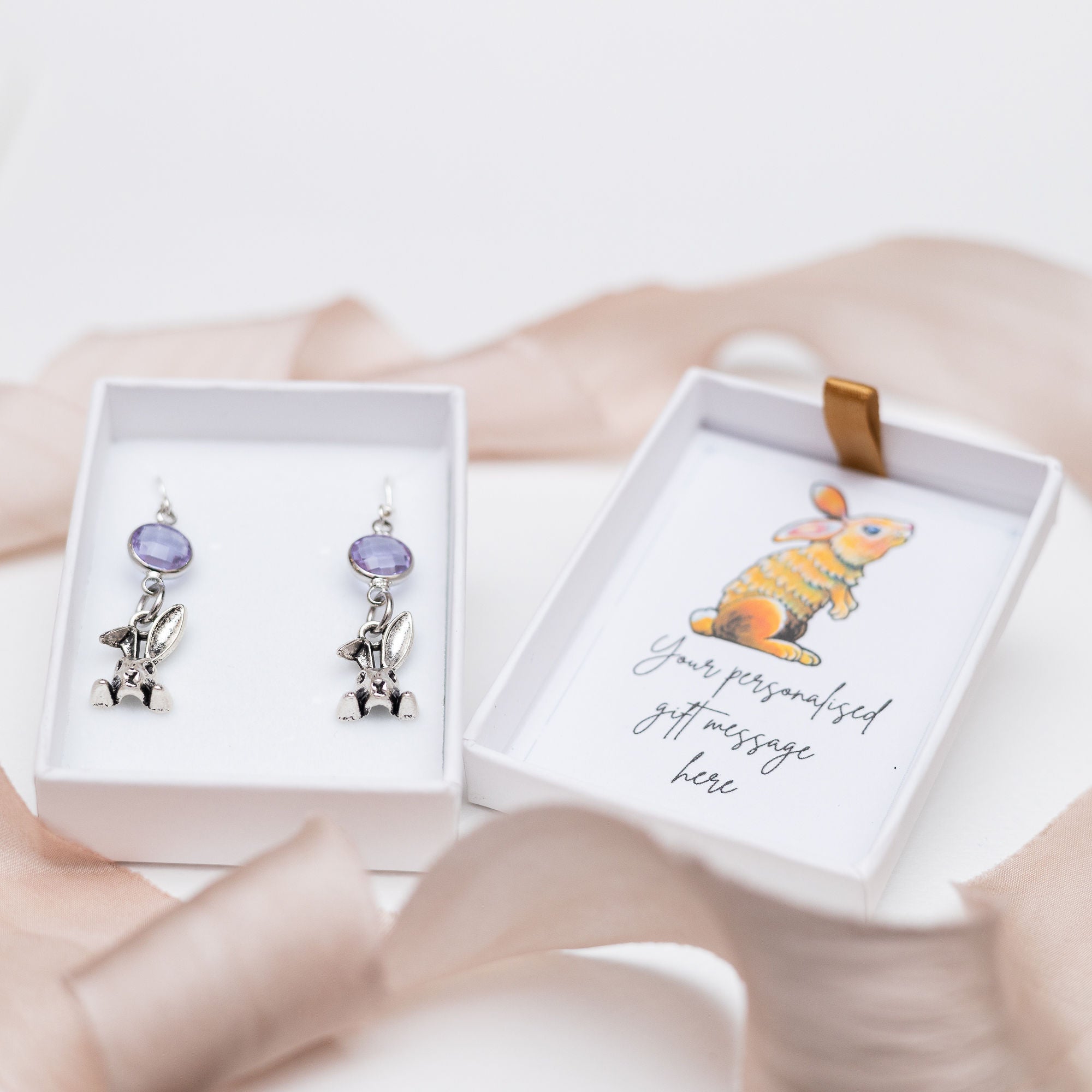 Personalised Bunny Rabbit Birthstone Charm Earrings