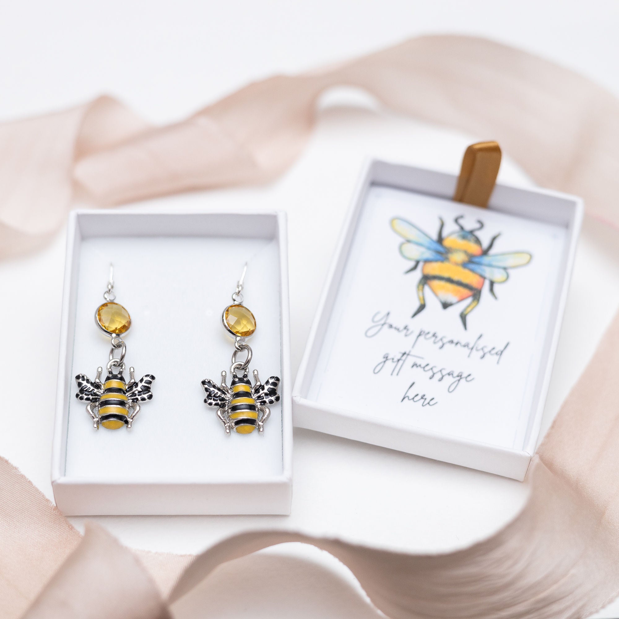 Personalised Bumble Bee Birthstone Charm Earrings