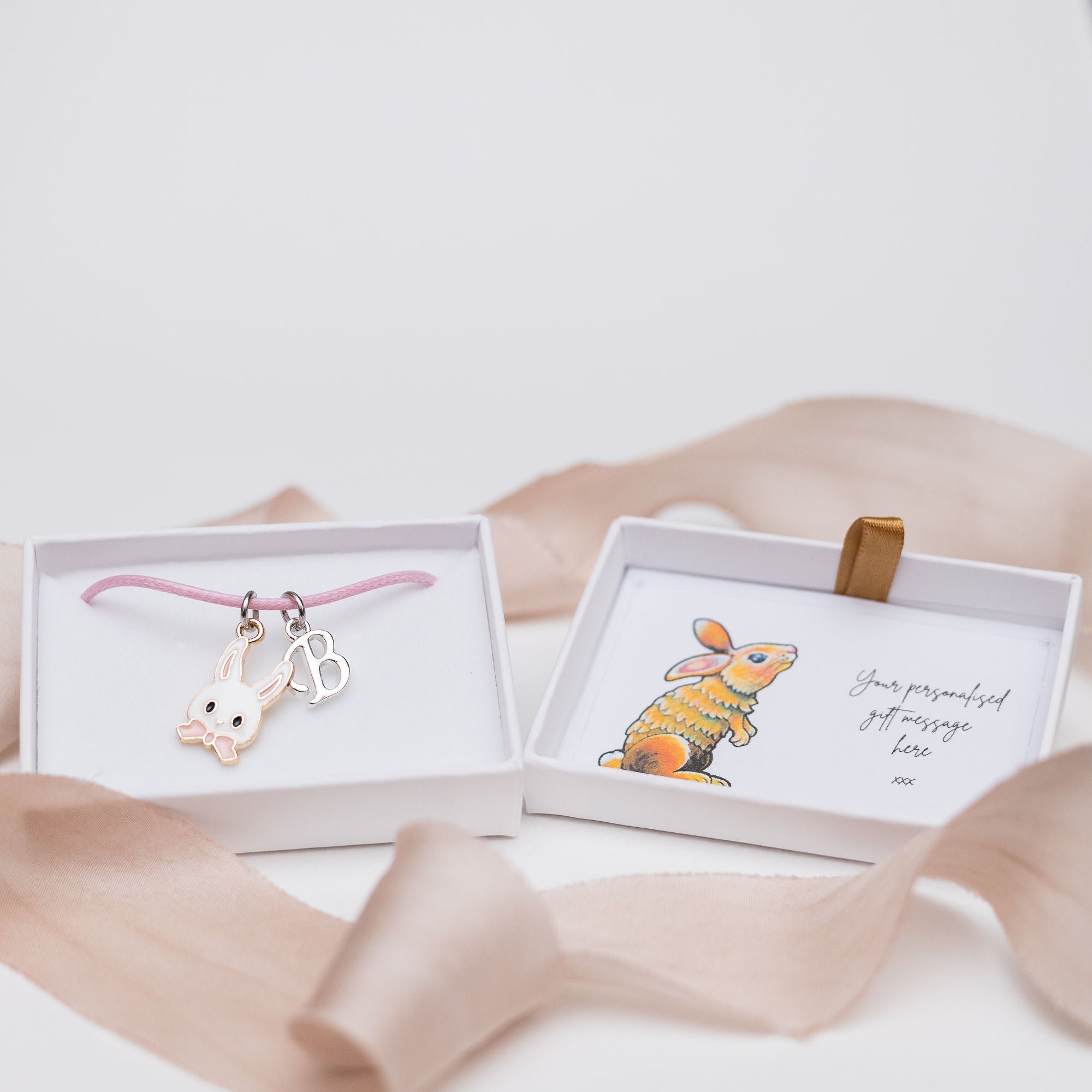 Personalised Bunny Rabbit Pink Bow Adjustable Cord Bracelet