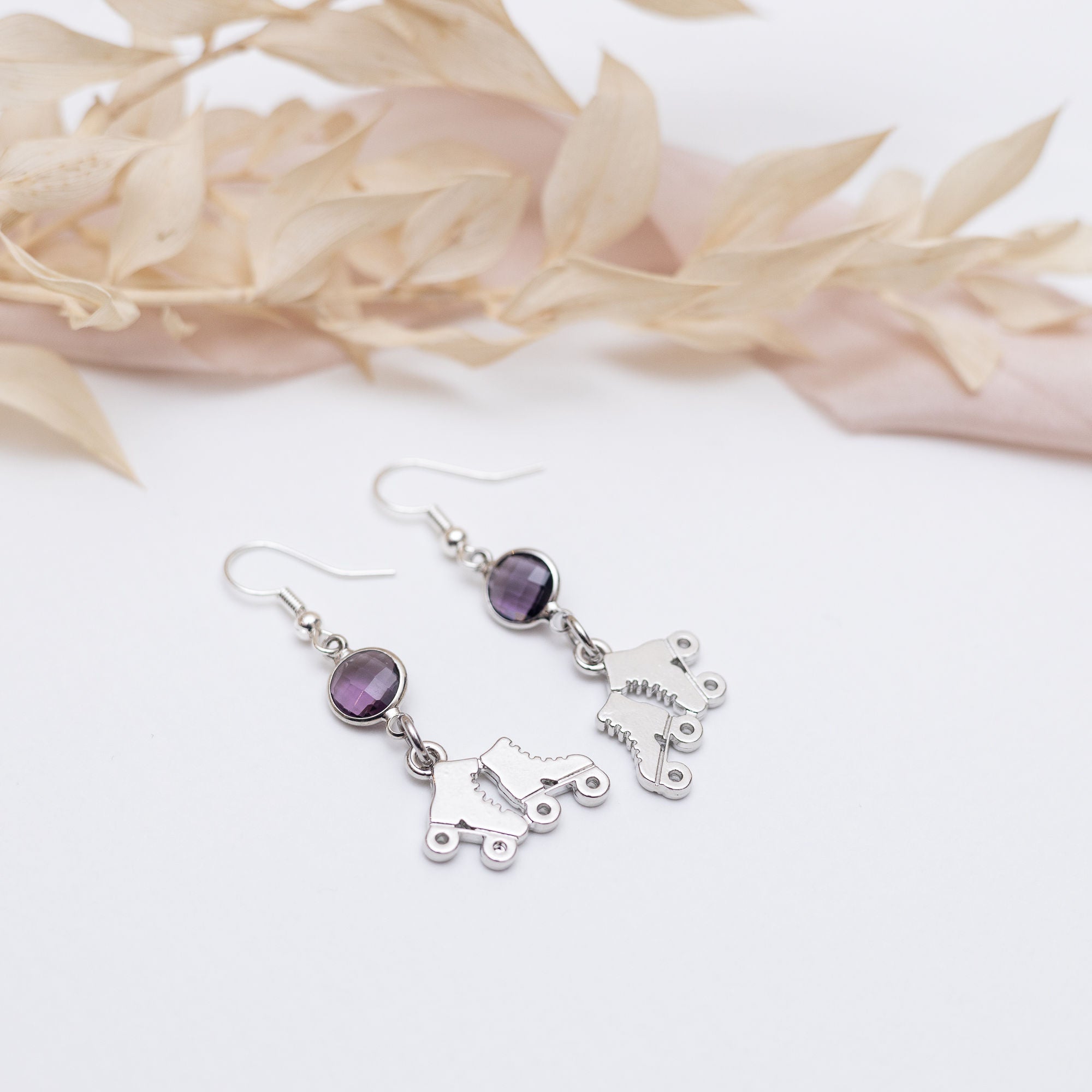 Personalised Roller Skate Birthstone Charm Earrings