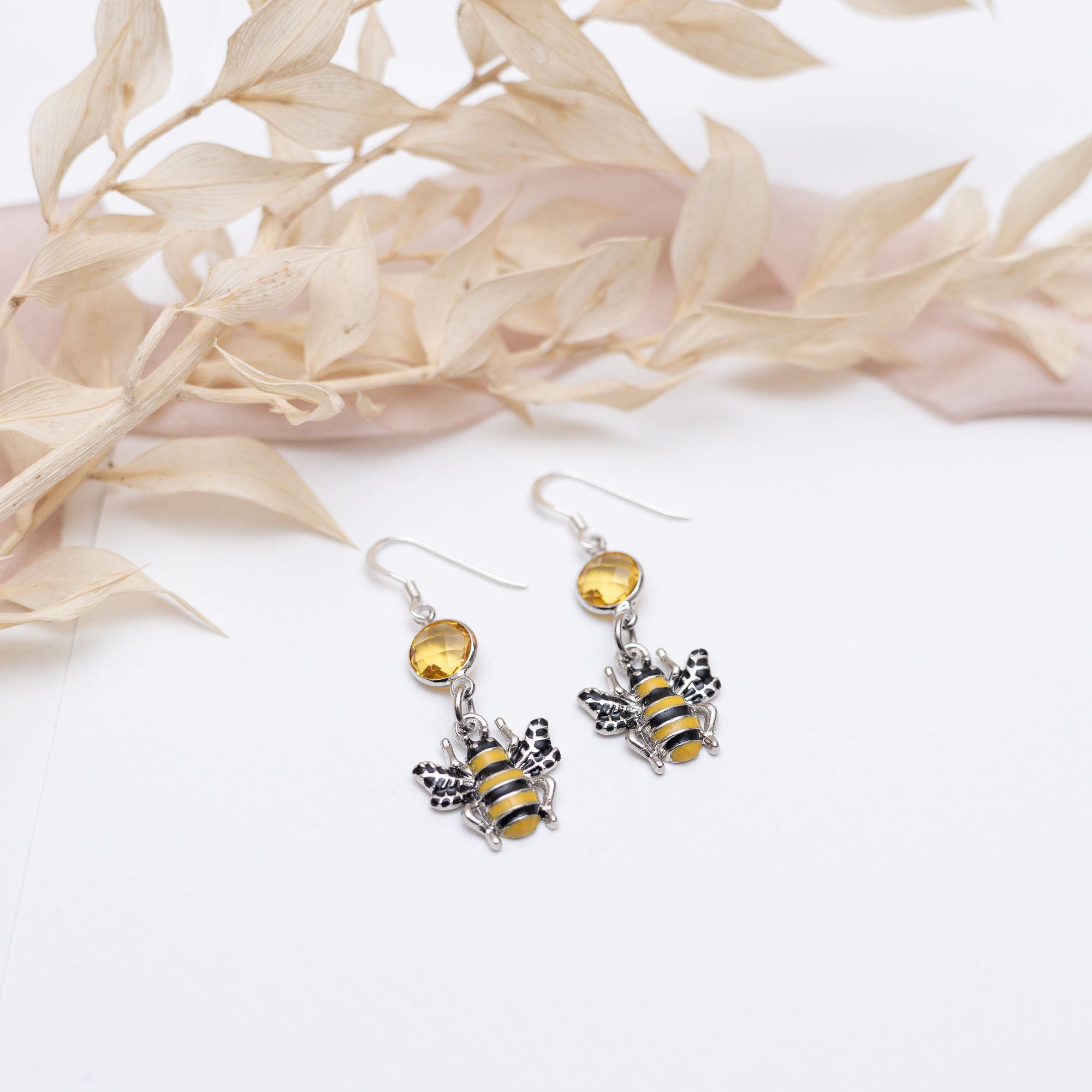Personalised Bumble Bee Birthstone Charm Earrings