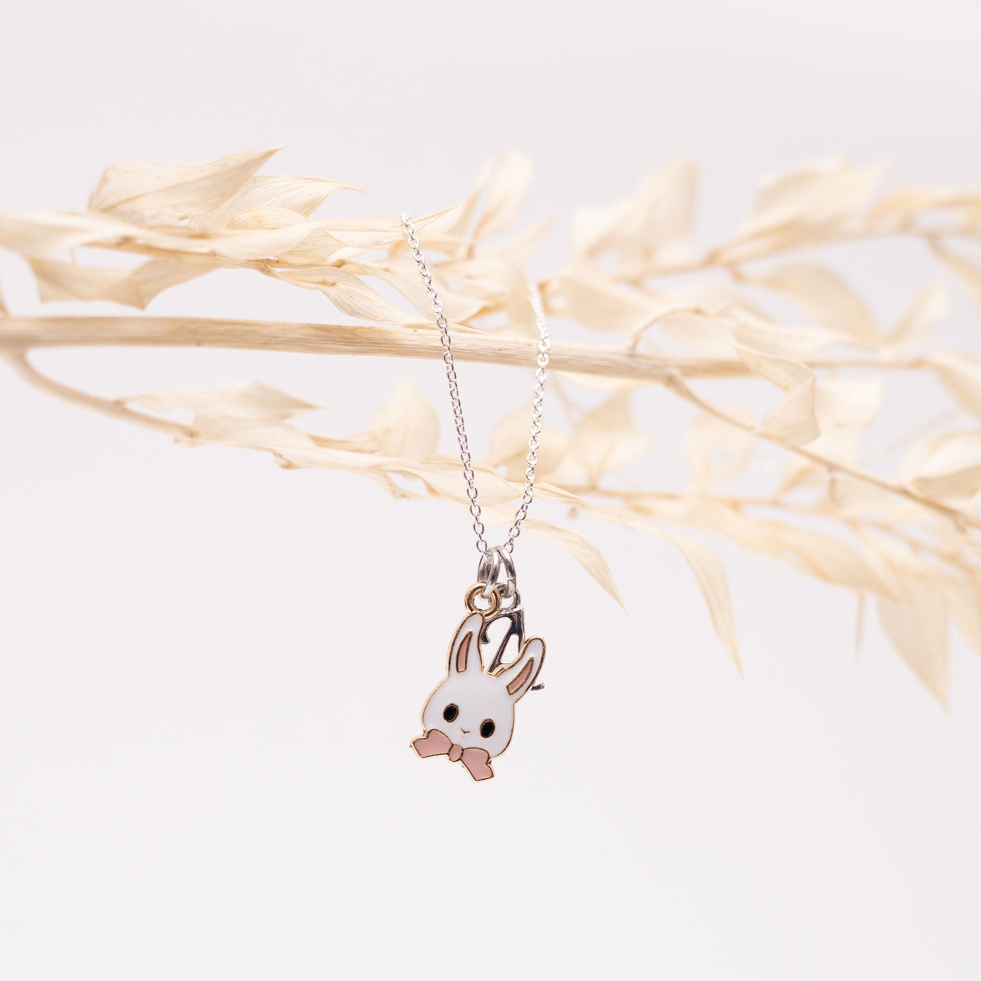 Personalised Easter Bunny Rabbit Pink Bow Necklace