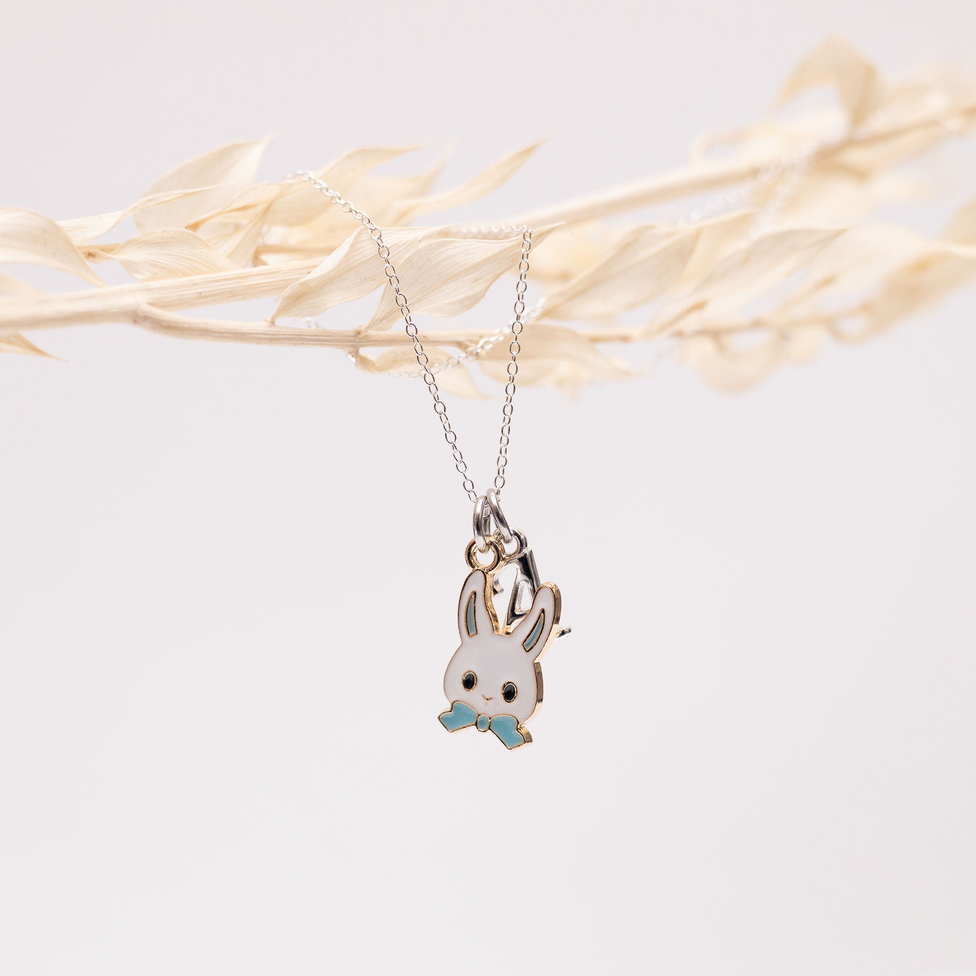 Personalised Easter Bunny Rabbit Blue Bow Necklace