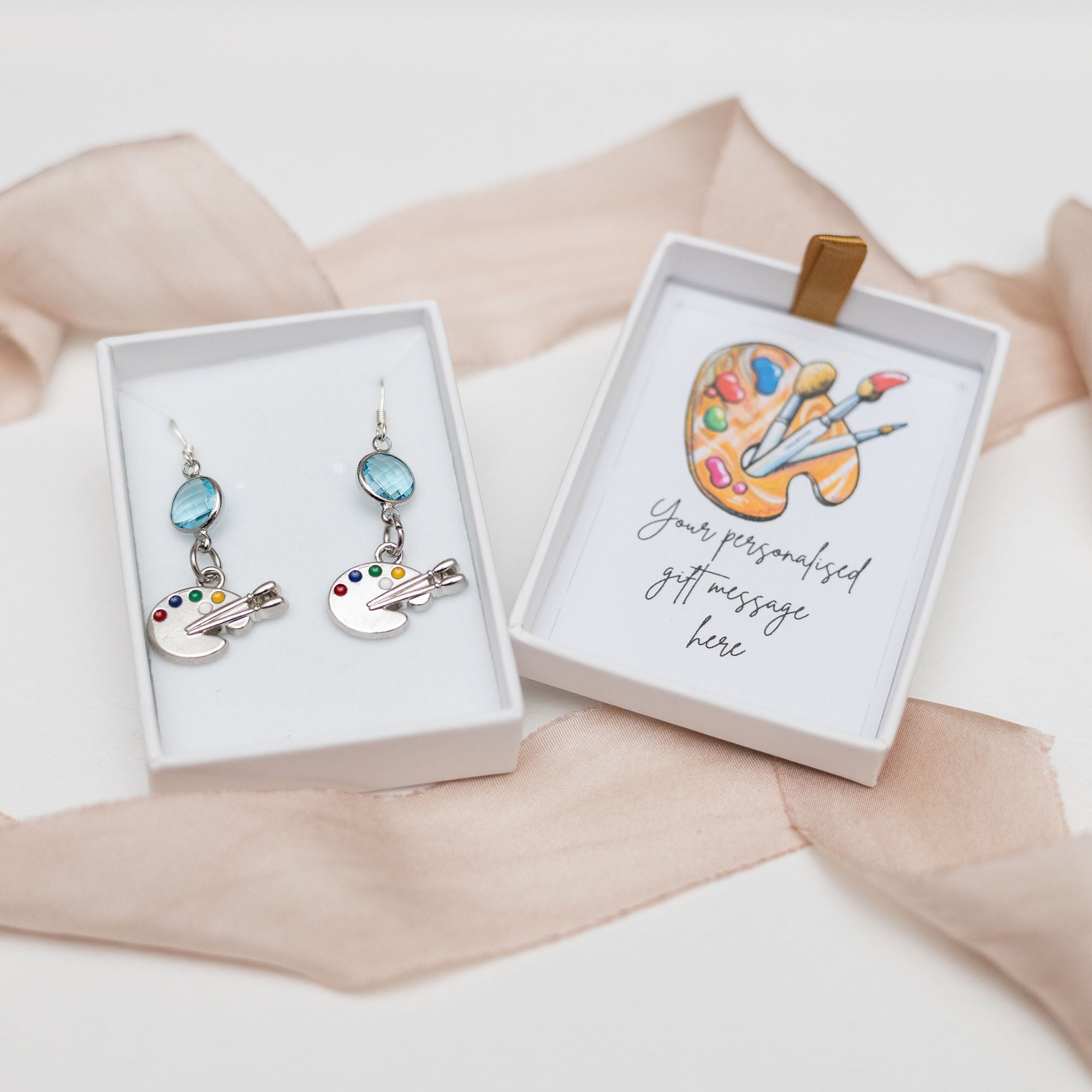 Personalised Paint Palette Birthstone Charm Earrings