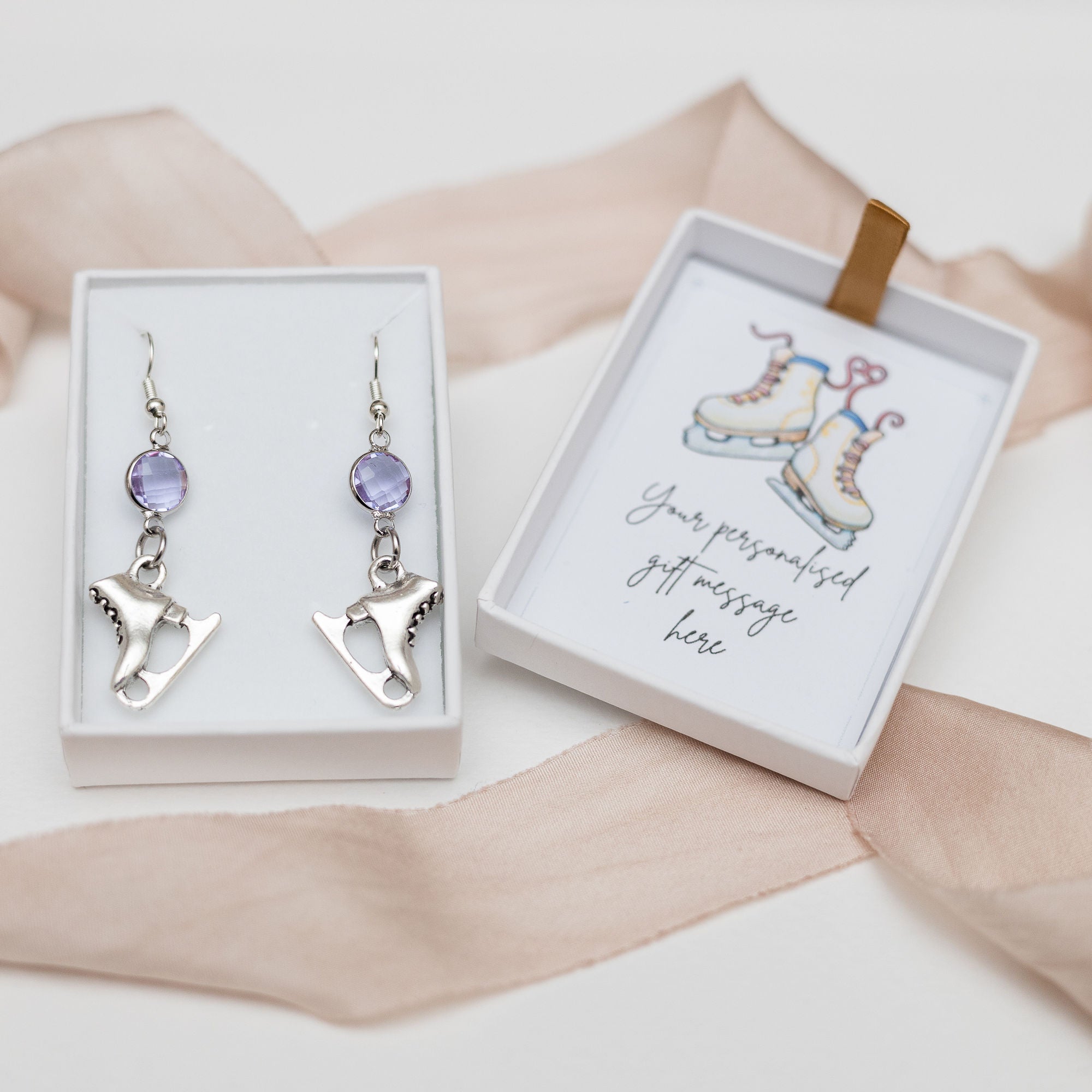 Personalised Ice Skate Birthstone Charm Earrings