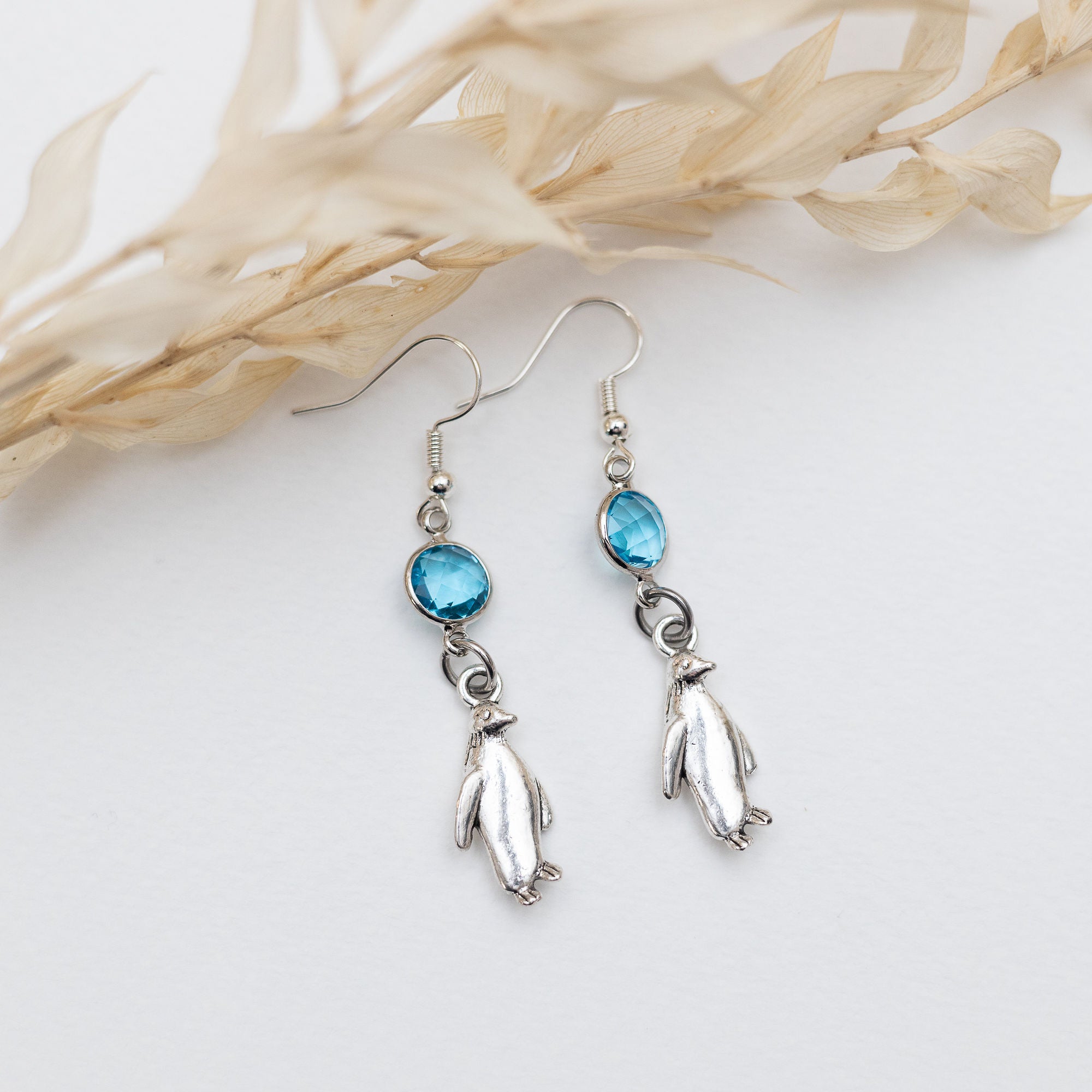 Personalised Penguin Birthstone Charm Earrings