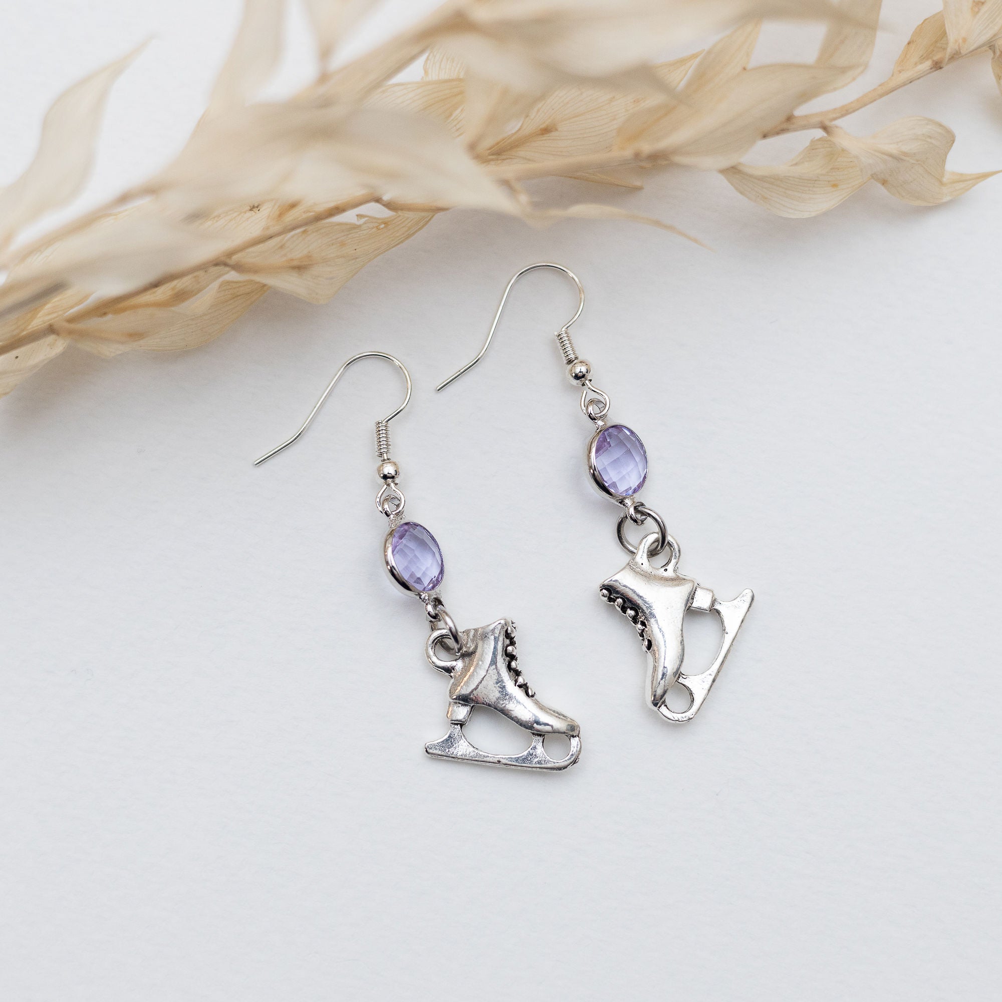 Personalised Ice Skate Birthstone Charm Earrings