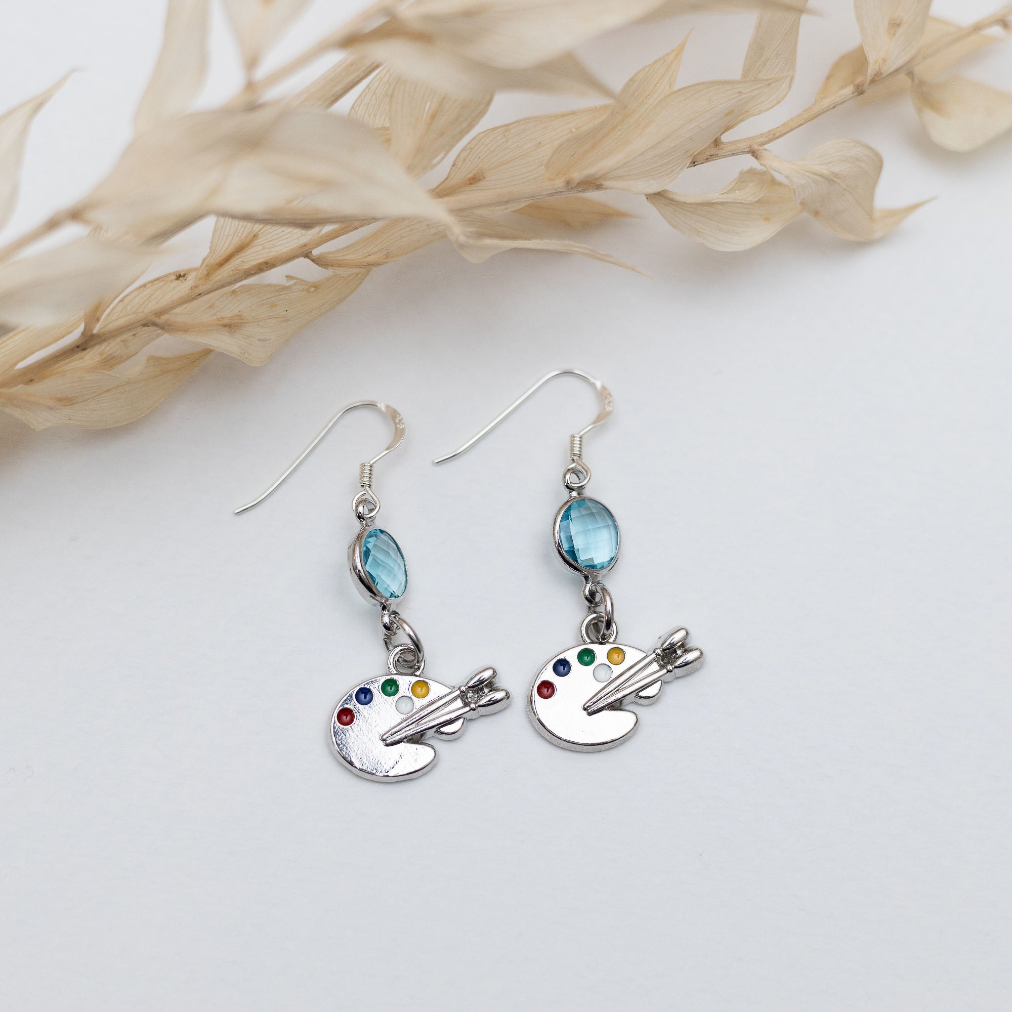 Personalised Paint Palette Birthstone Charm Earrings